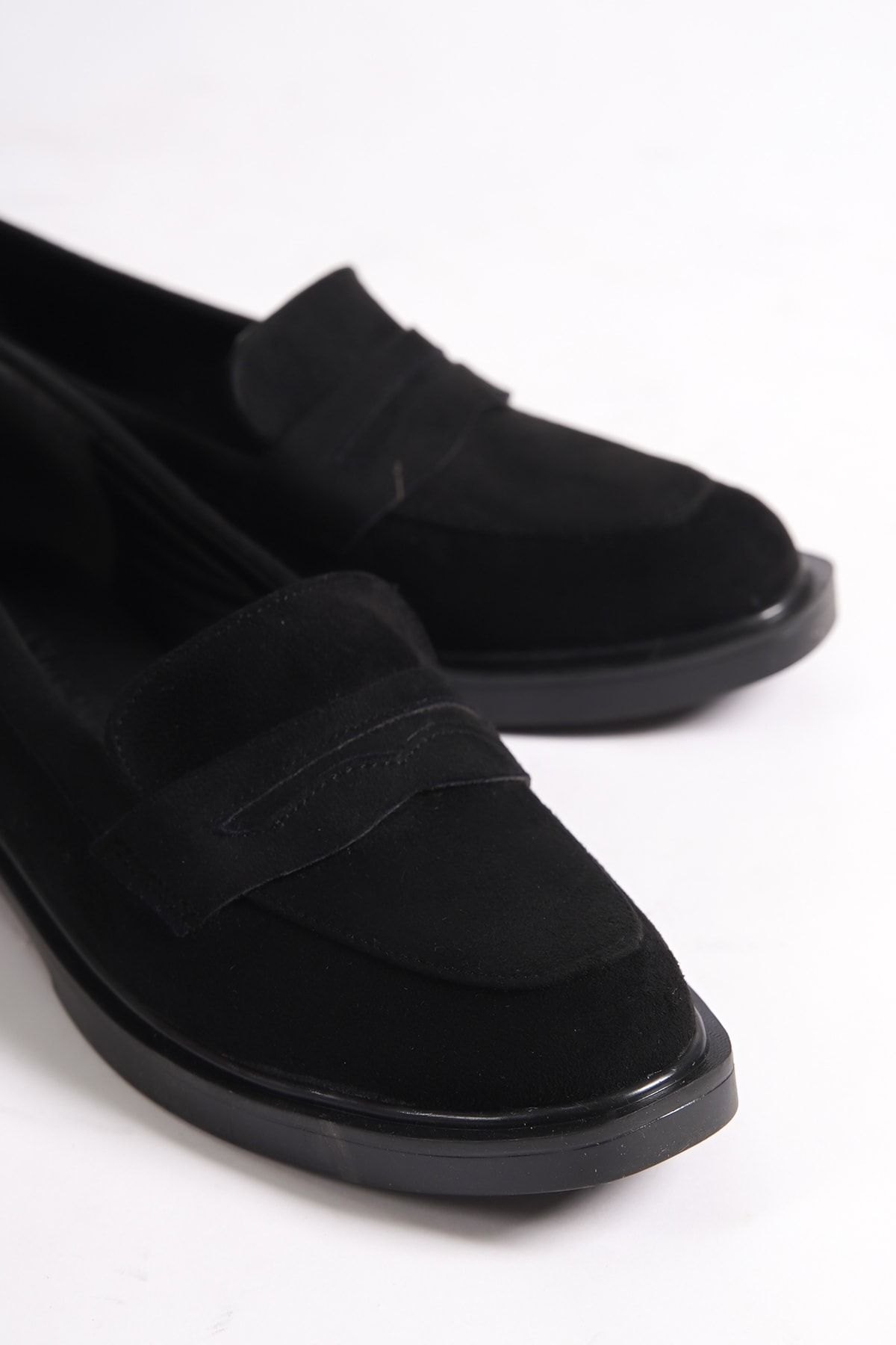 Shoesers Kadın Loafer Fiyonk Detaylı Süet Makosen Günlük Ayakkabı Siyah (KALIPLAR 1 NUMARA DARDIR.)