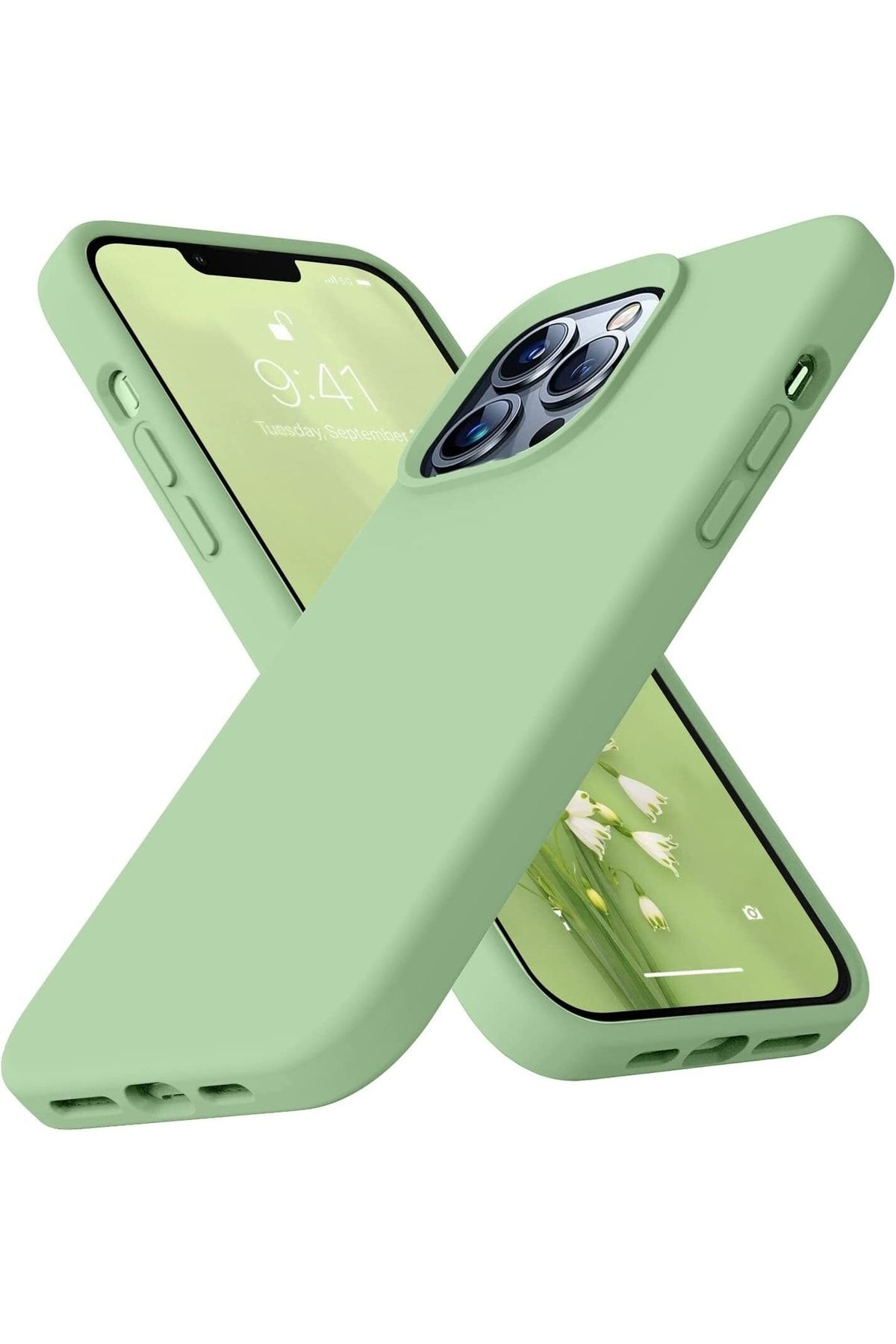 HyperAge Iphone 14 Pro Max Silikon Kılıf Leke Tutmaz Içi Süet Silinebilir Kamera Yükseltili Kapak Açık Yeşil