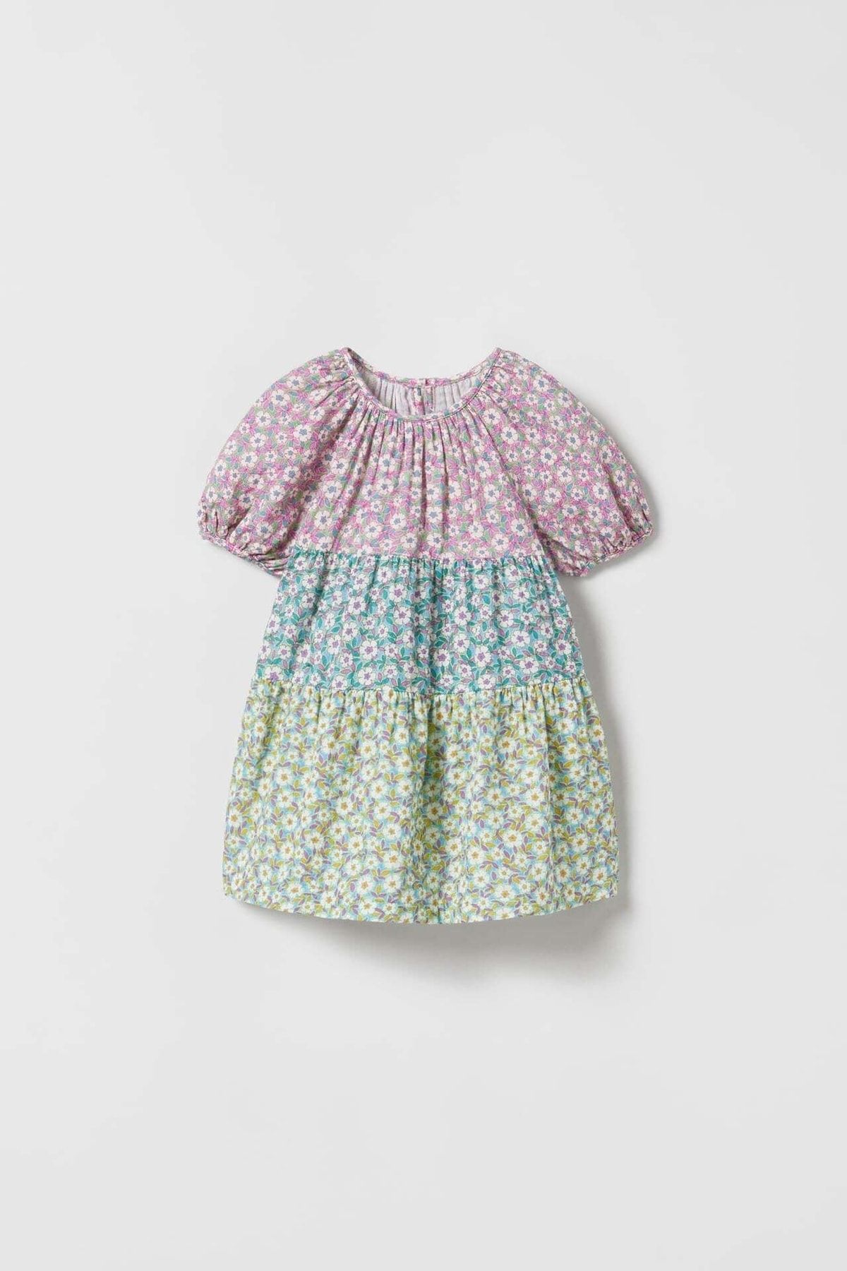 Magu Kız Çocuk Katlı Volanlı Tasarımlı Çiçekli Elbise