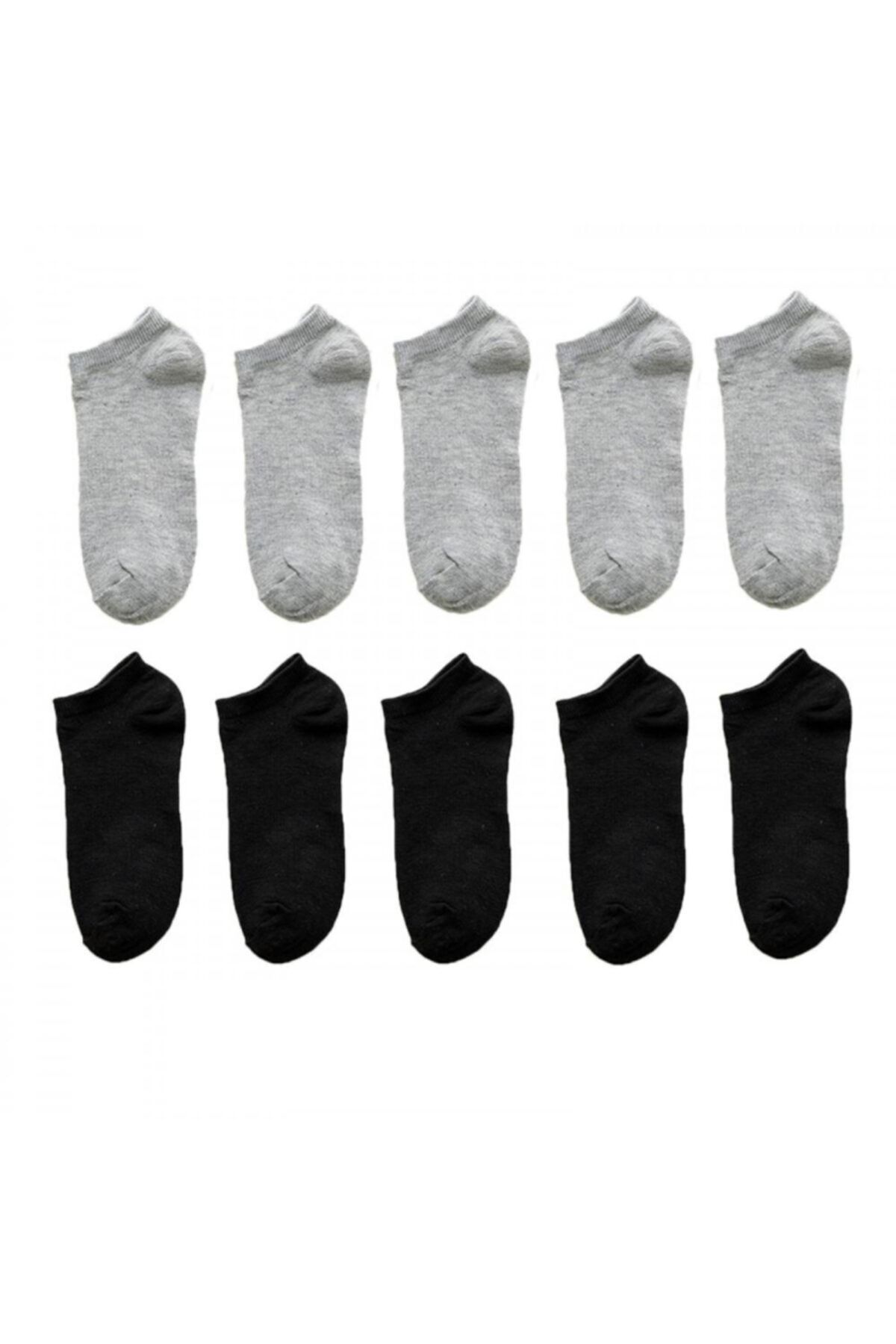 BGK Unisex 10 Çift Siyah + Gri Renk Patik Çorap
