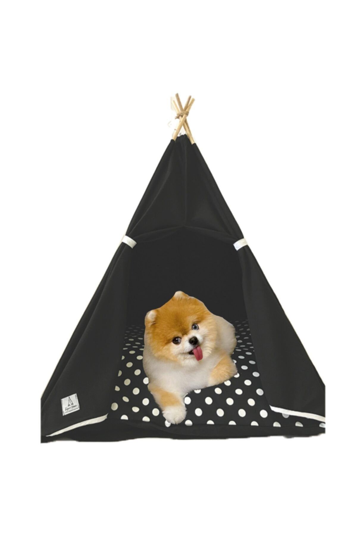 Teepee House Küçük Veorta Irk Köpek Çadırı Yarı Su Geçirmez Puantiye Yataklı Siyah Köpek Çadırı 70x70cm