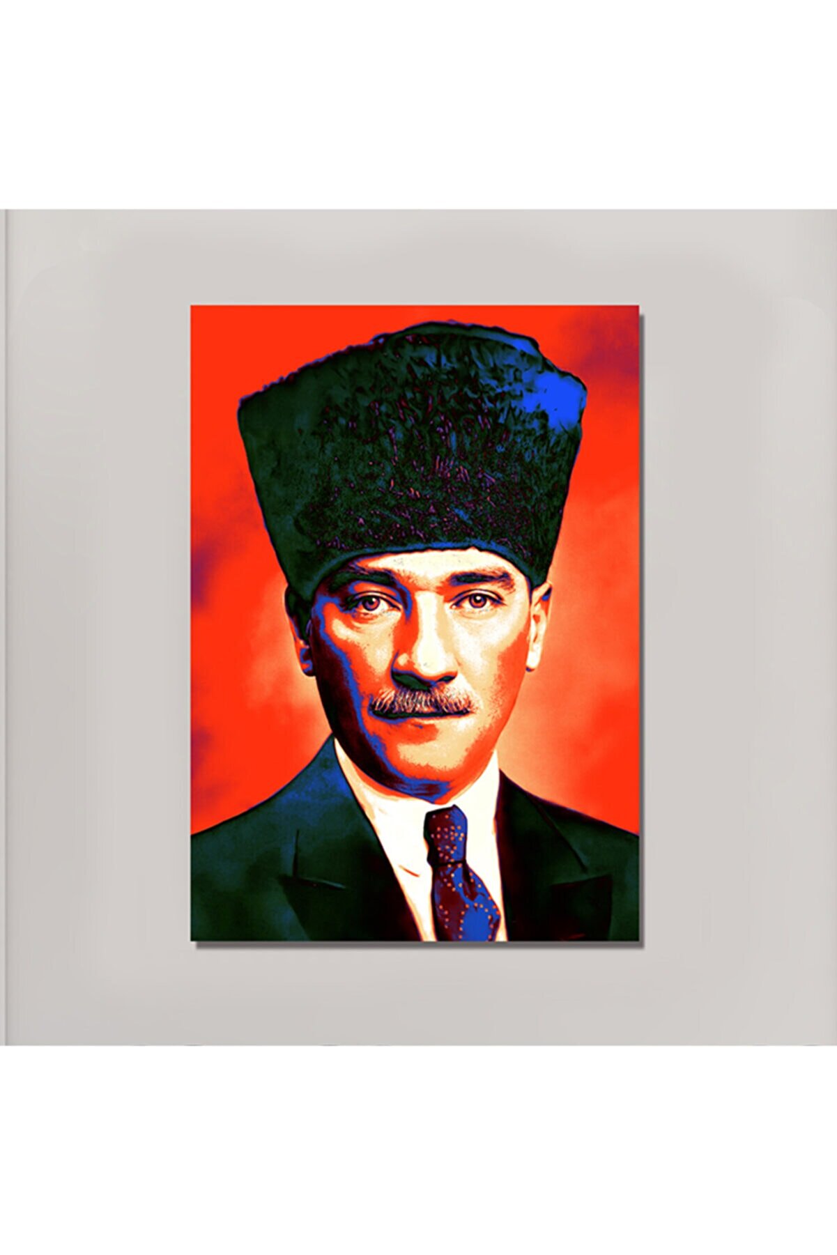 Gazi Mustafa Kemal Atatürk Portreden Kalpaklı Efektli Kanvas Tablo