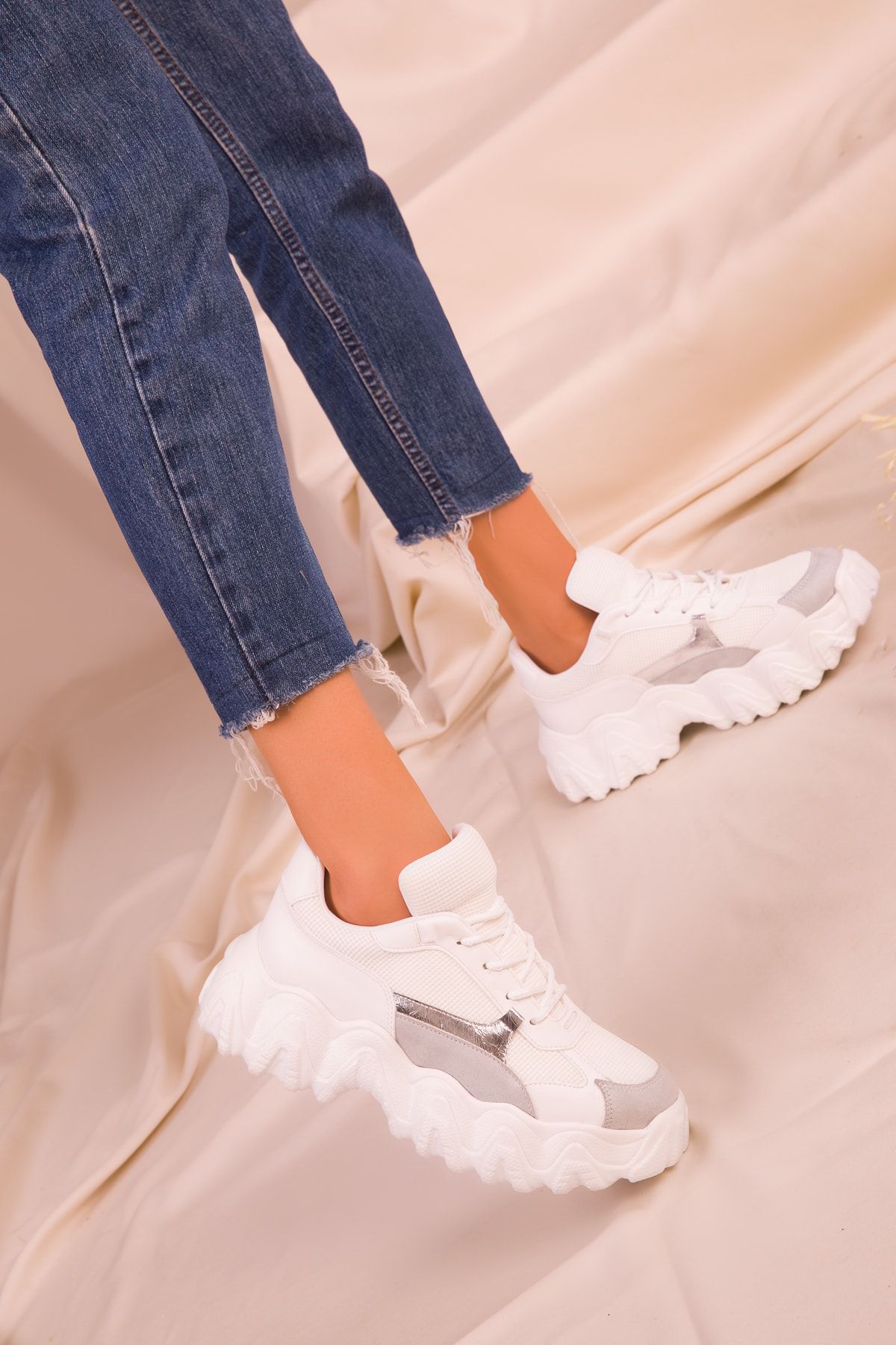 SOHO Beyaz-Buz-Gümüş Kadın Sneaker 16083
