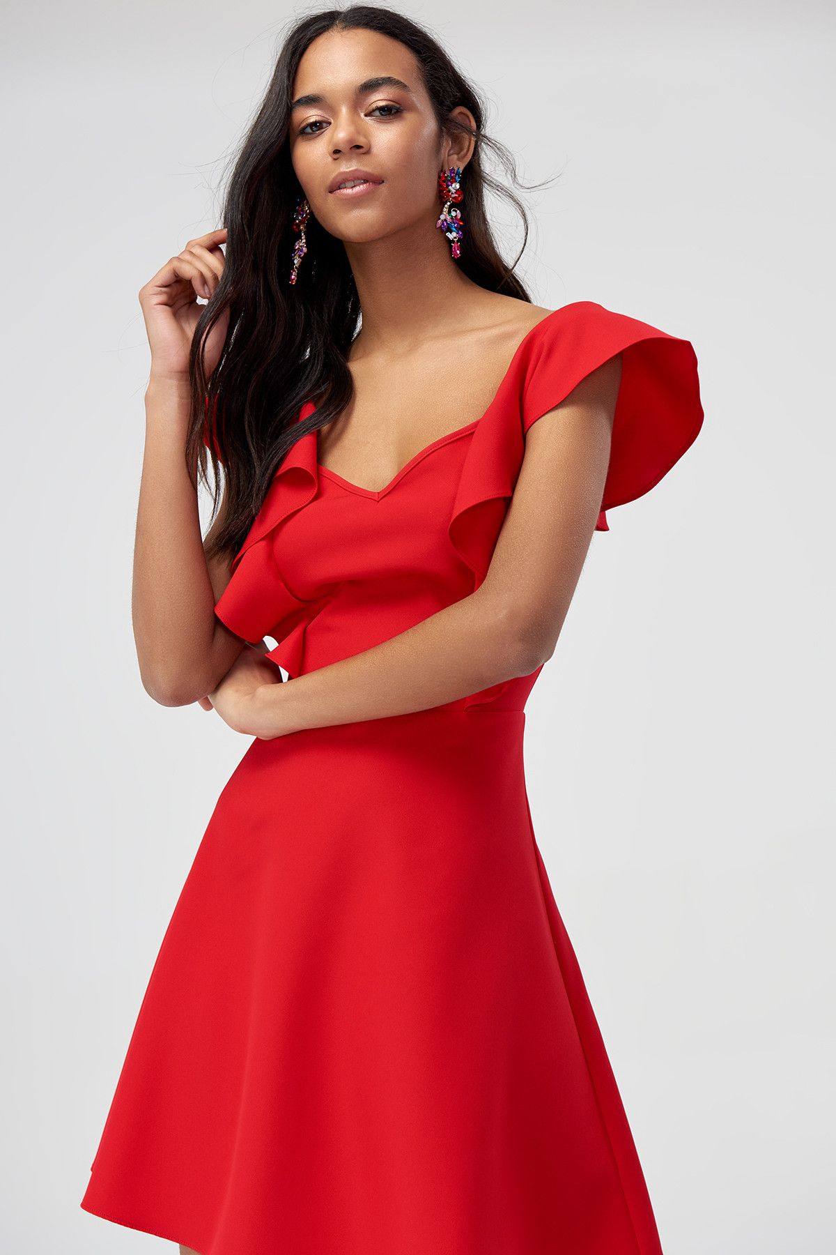 TRENDYOLMİLLA Kırmızı Volanlı Elbise TCLSS18LJ0132