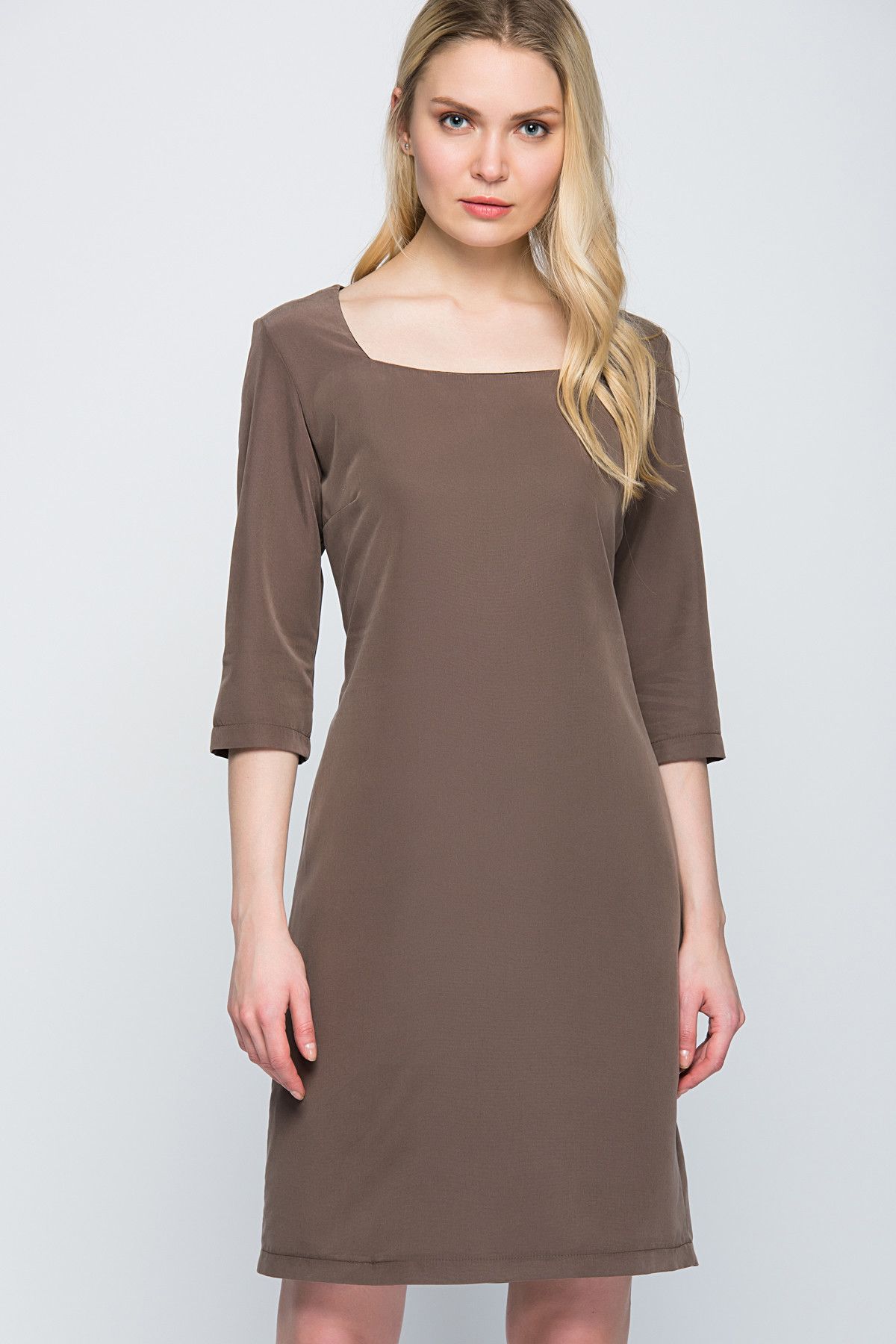 Laranor Kadın Haki Nubuk Görünümlü Kare Yaka Elbise 15L4165