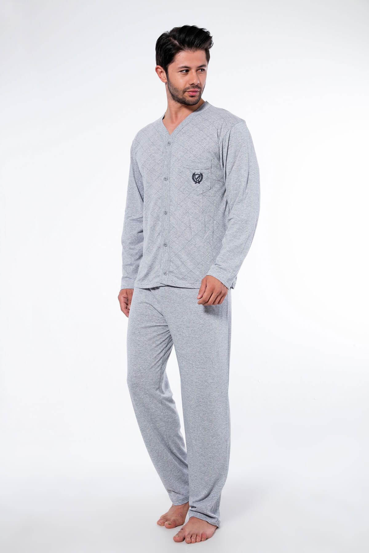 Strawberry Erkek Gri Pamuklu Uzun Kollu Pijama Takımı 4059