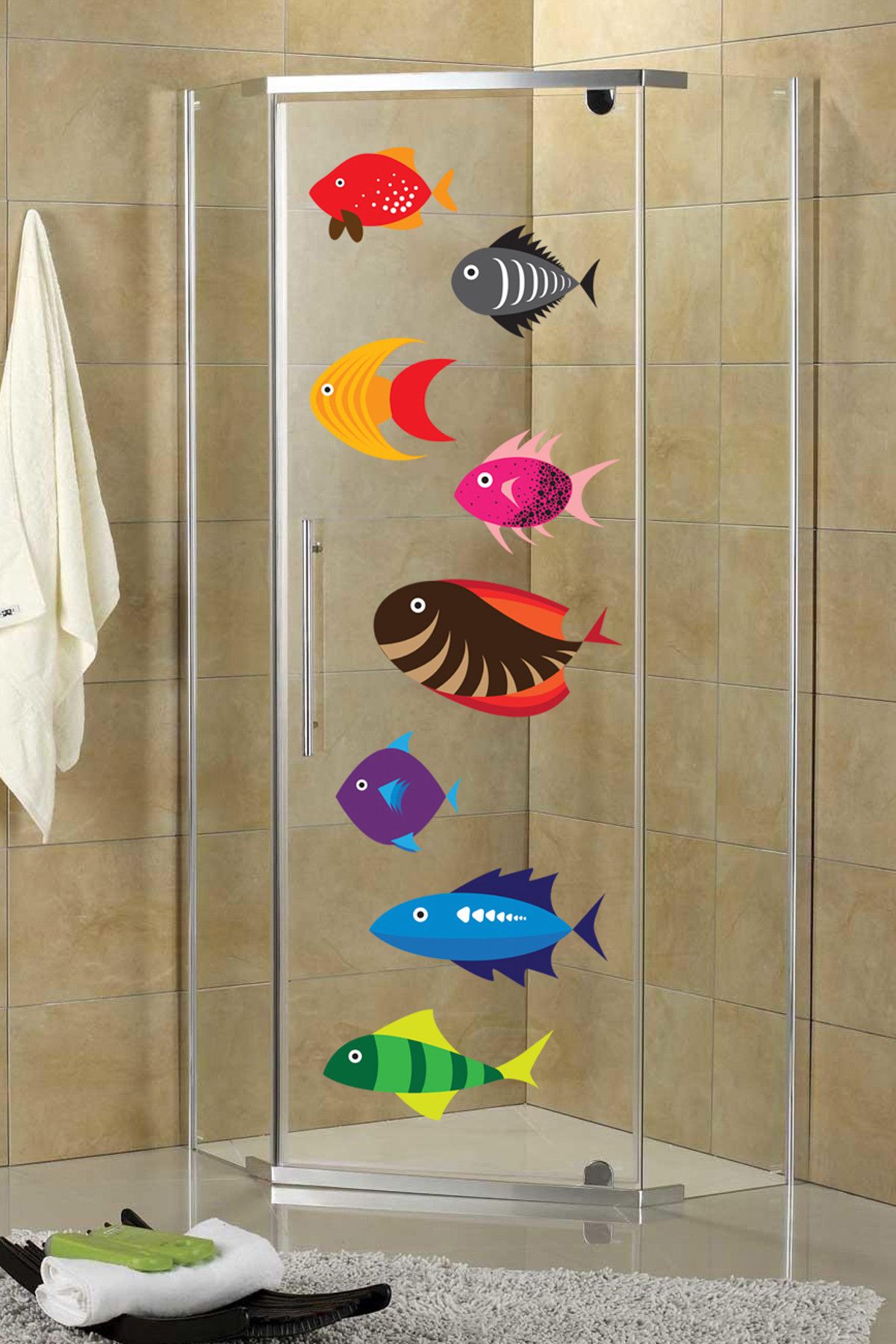 Tilki Dünyası Renkli Balıklar Duşakabin ve Banyo Sticker