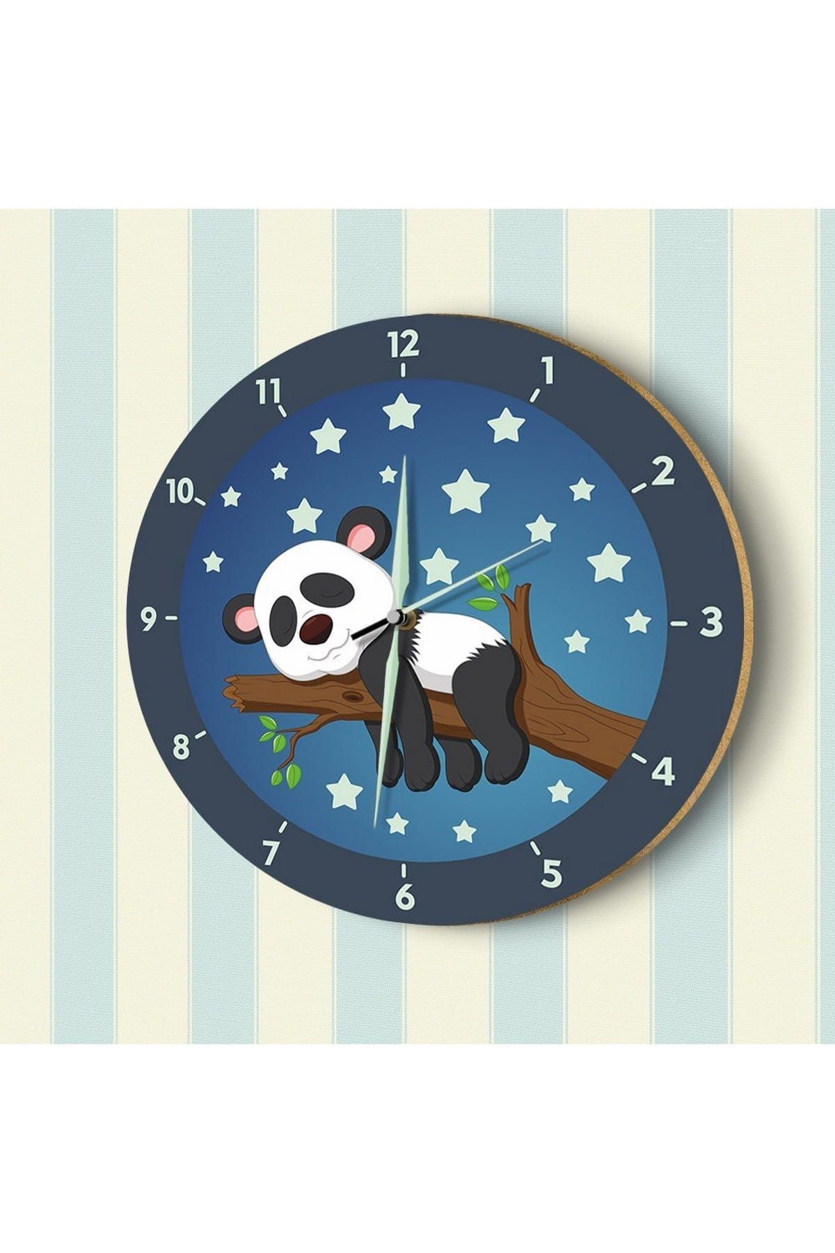 Dekor Loft Uyuyan Panda Fosforlu Çocuk Odası Duvar Saati