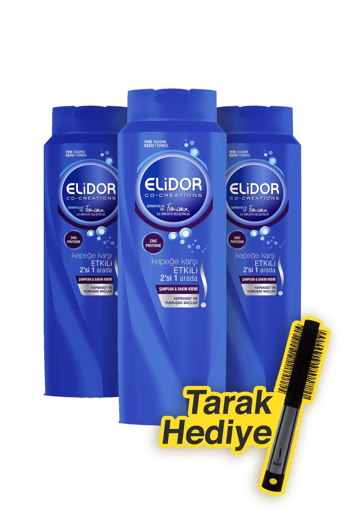 Elidor Şampuan & Saç Kremi Kepeğe Karşı Etkili 500 ml x 3 + Tarak Hediye