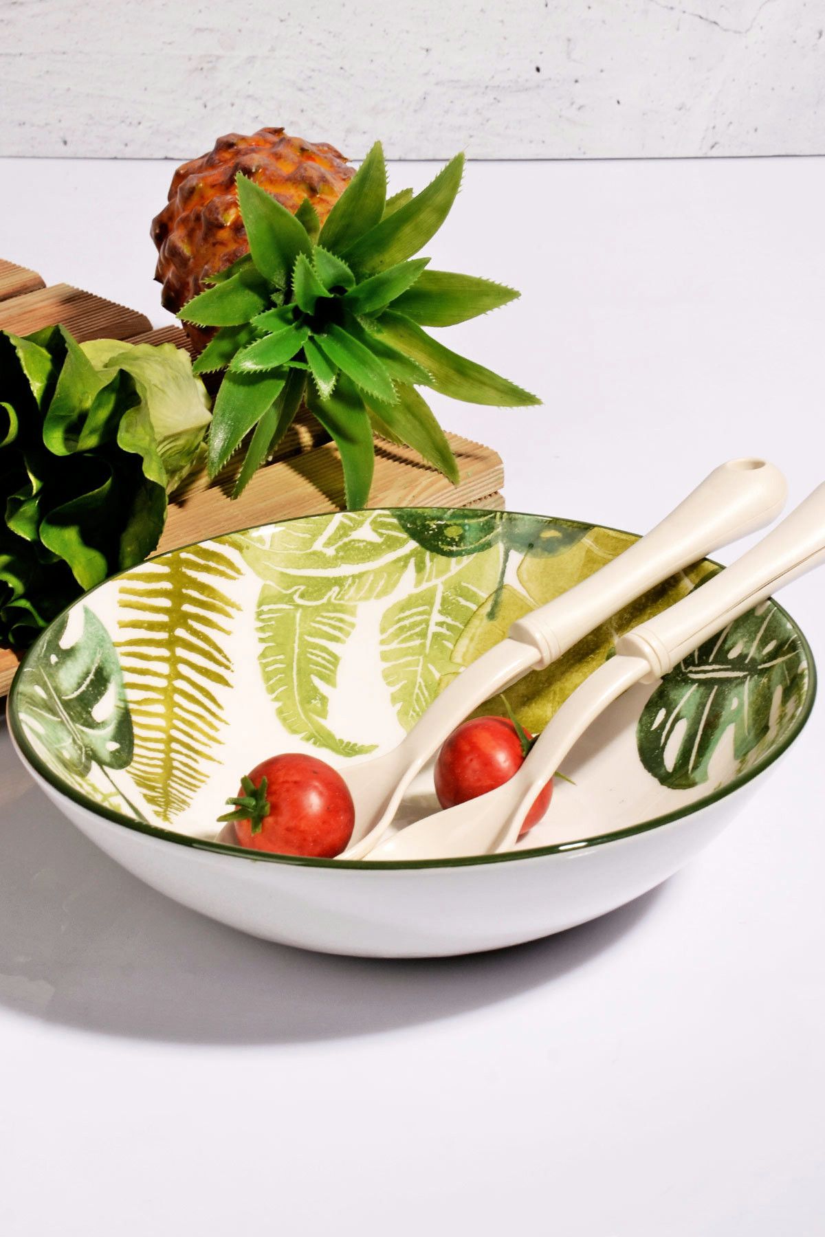 Kitchen World Tropik Serisi Organik Hediyeli Büyük Seramik Salata Kasesi