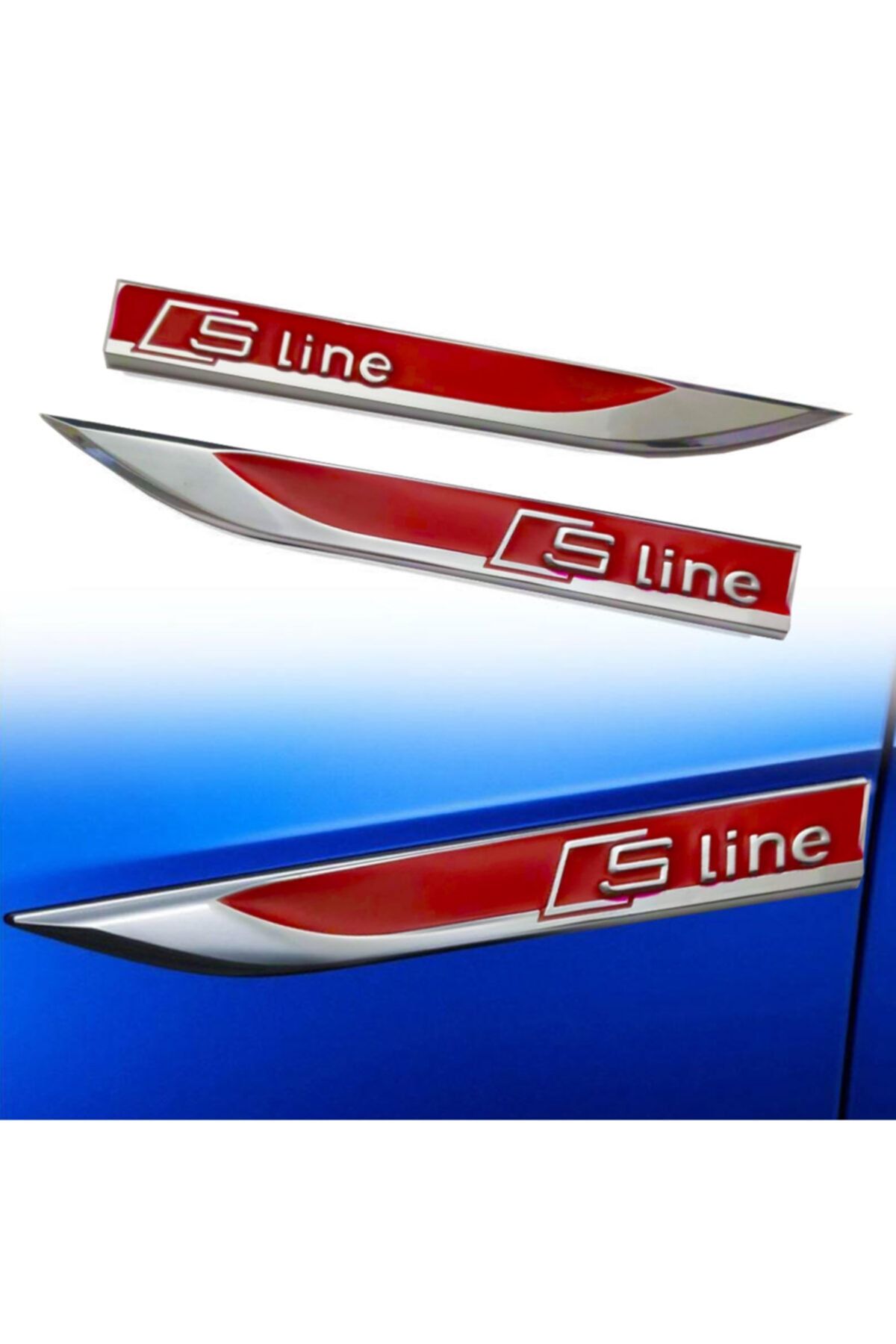 C9 S-line 2'li Kırmızı Spor Görünüm Tuning Çamurluk Metal Sticker Arma