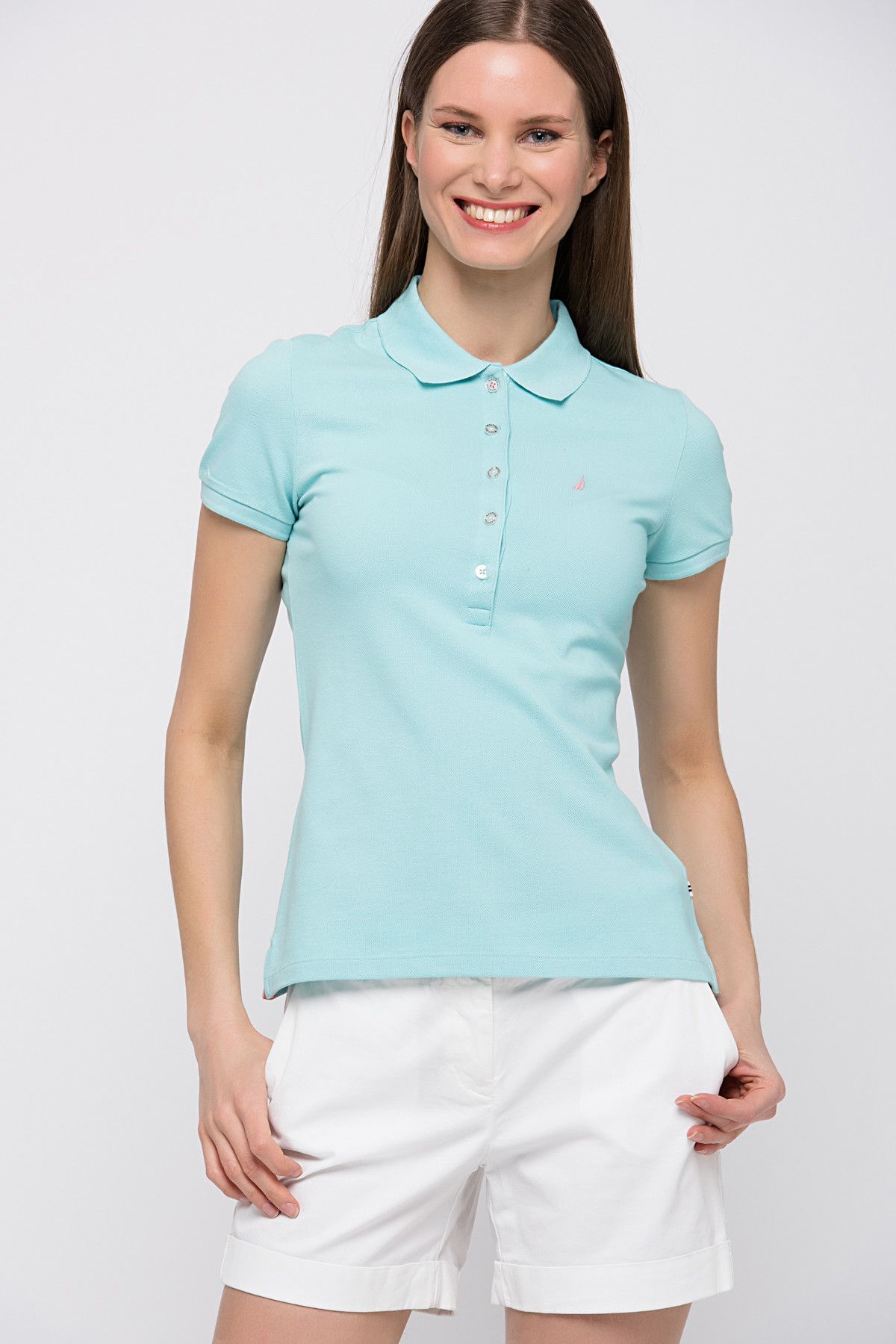 Nautica Kadın Polo Yaka Açık Mavi T-shirt 419K002