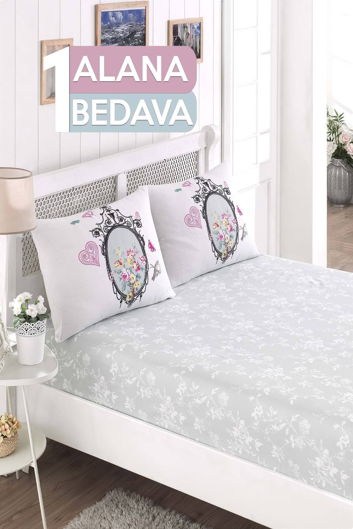 Ev & Ev Home Çift Kişilik 1 Alana 1 Bedava Lastikli Çarşaf Seti İlya Mint