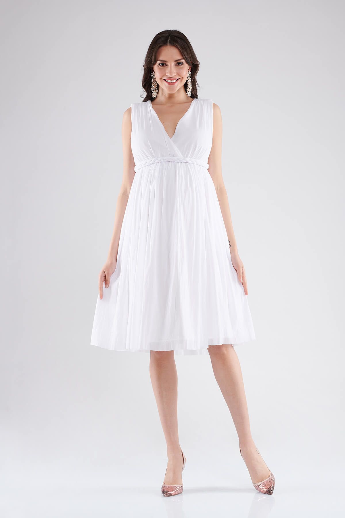 Lyn Devon Hamile Valentın Elbise/Beyaz