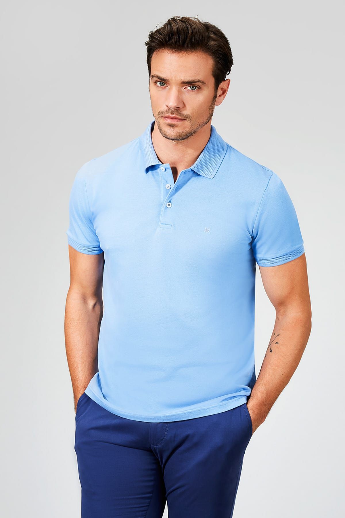 Avva Erkek Mavi Polo Yaka Düz T-shirt A91b1146