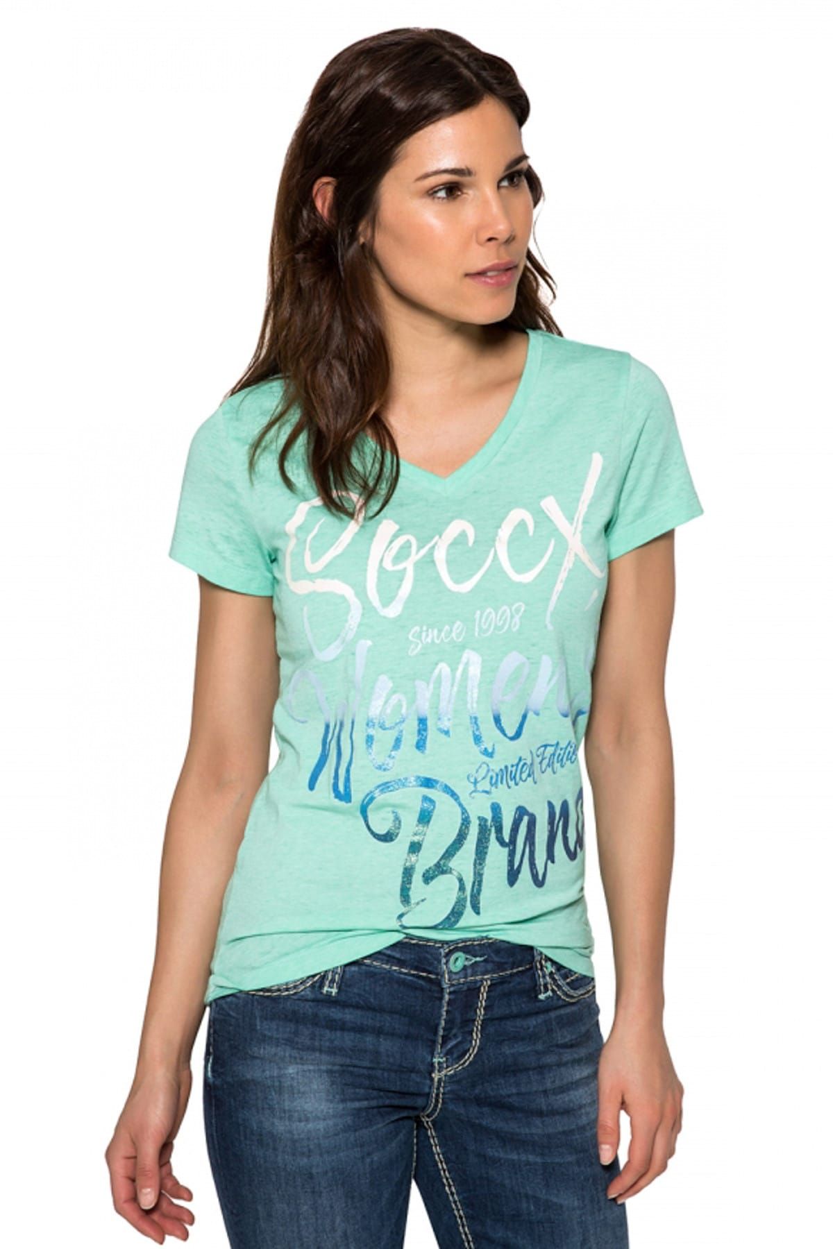 Soccx Kadın Mint Yeşil Leaf T-Shirt SPI-1855-3737_MLF