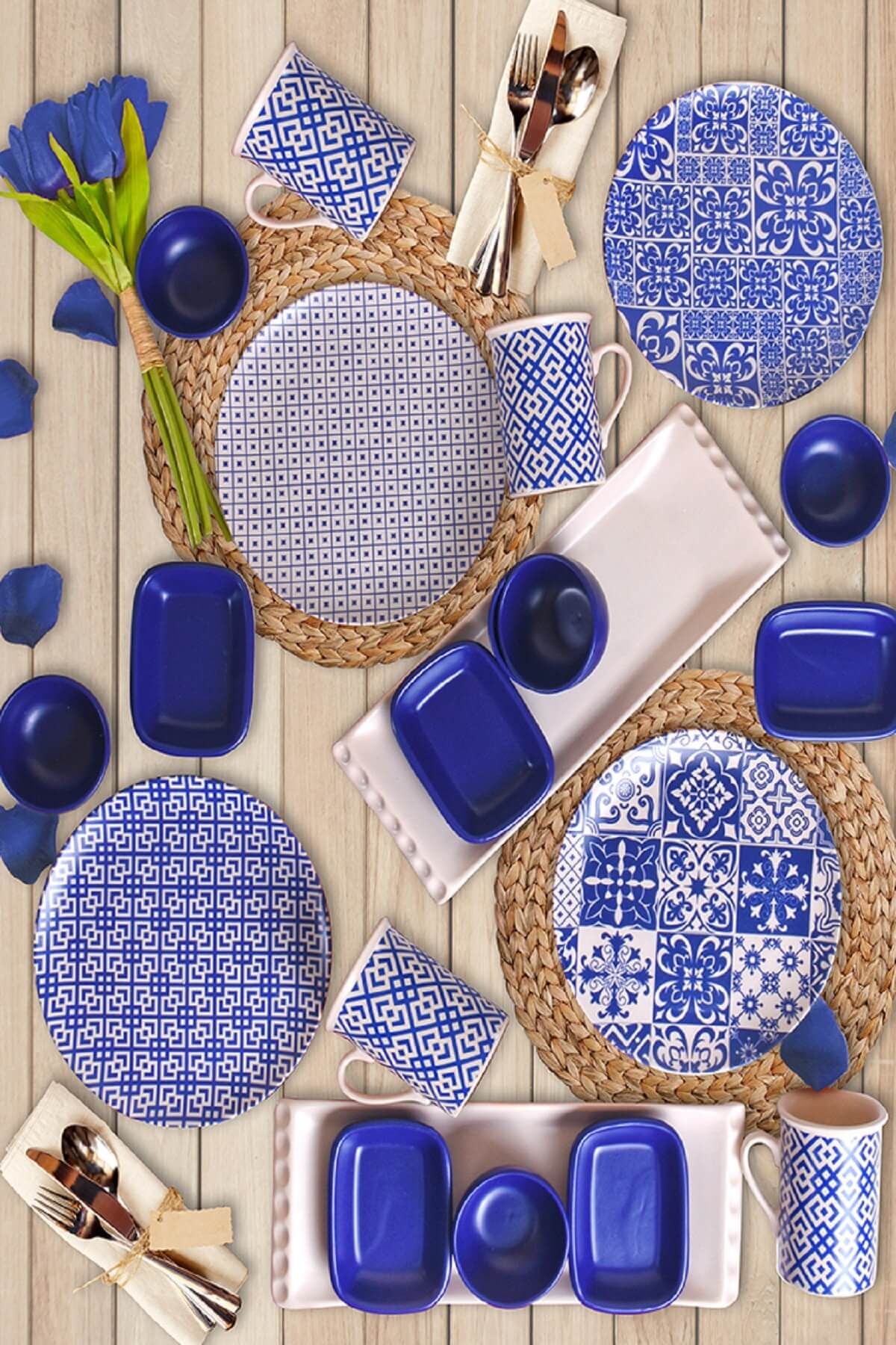 Keramika Blue Kahvaltı Takımı 22 Parça 4 Kişilik