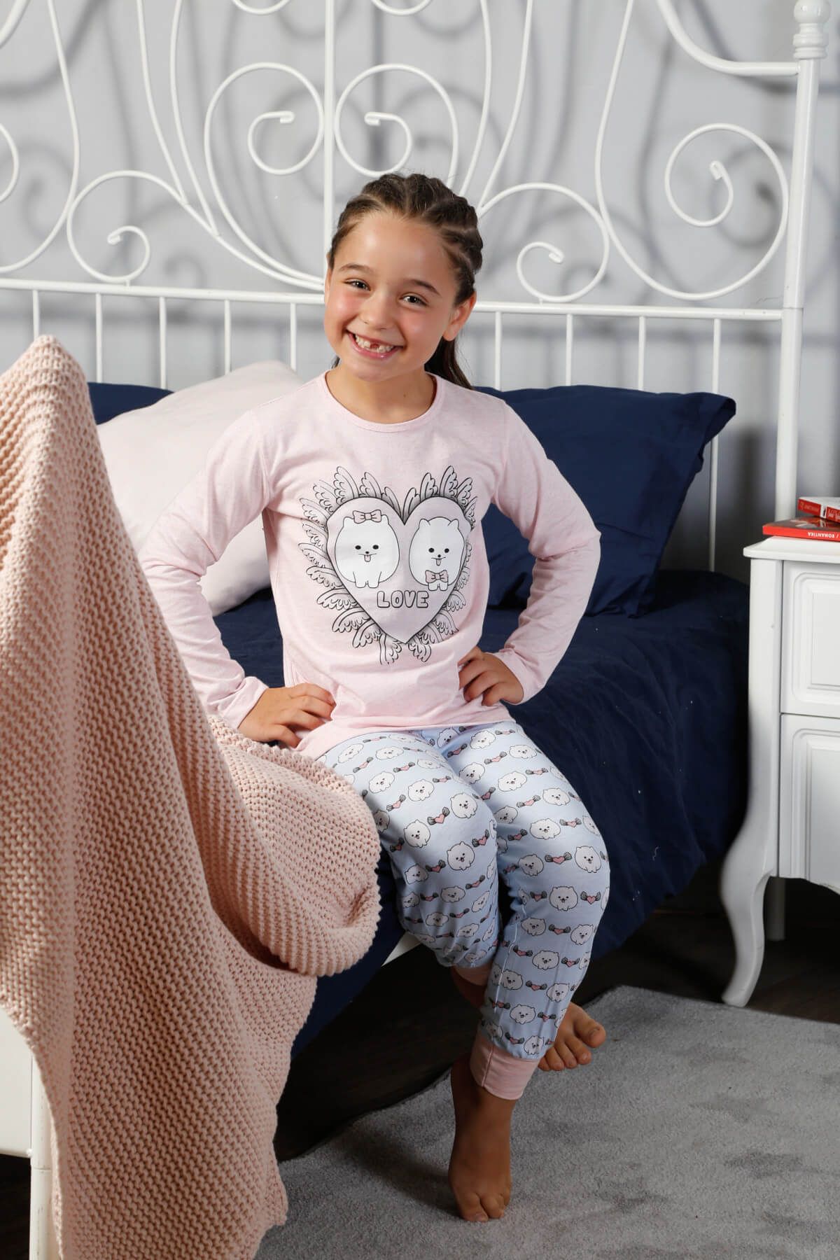 ELİTOL Kız Çocuk Pembe Melanj Pamuklu Likralı Pijama Takımı