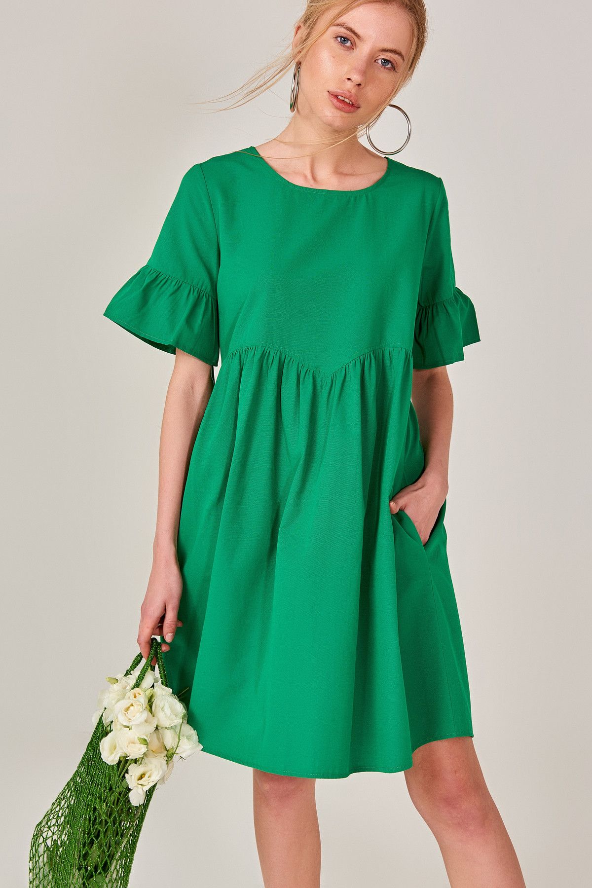 Boutiquen Kadın Yeşil Cepli Salaş Elbise 10931