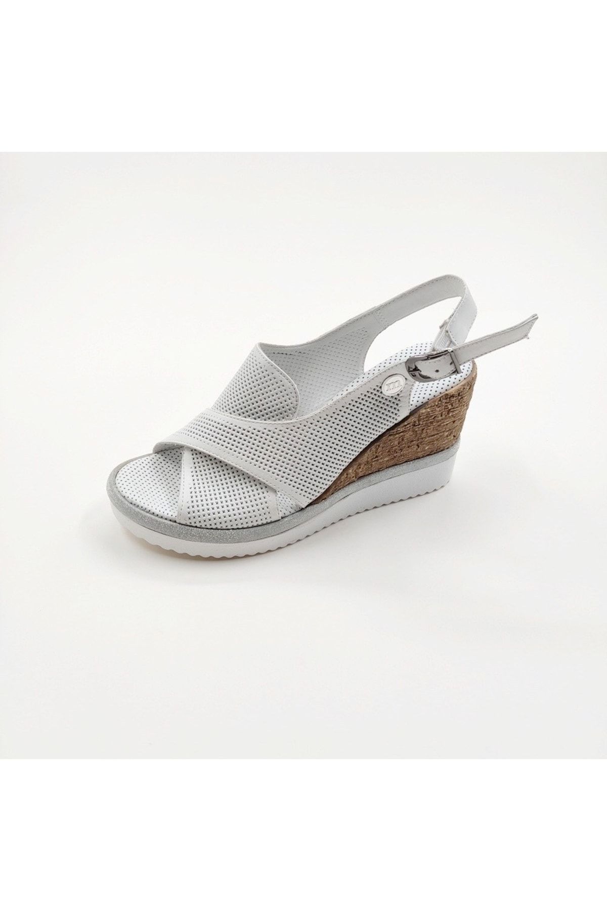 Mammamia D23ys-1110 Deri Dolgu Topuk Sandalet Beyaz