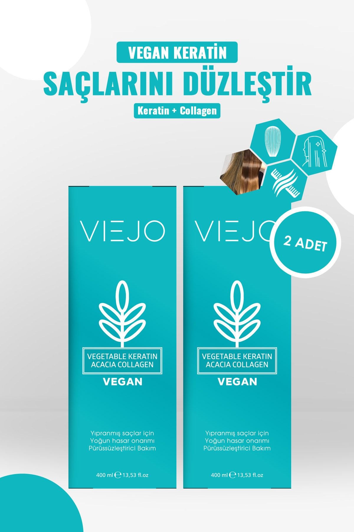 Viejo 2 Adet - Vegan Saç Keratini - Collagen - Saç Düzleştirici