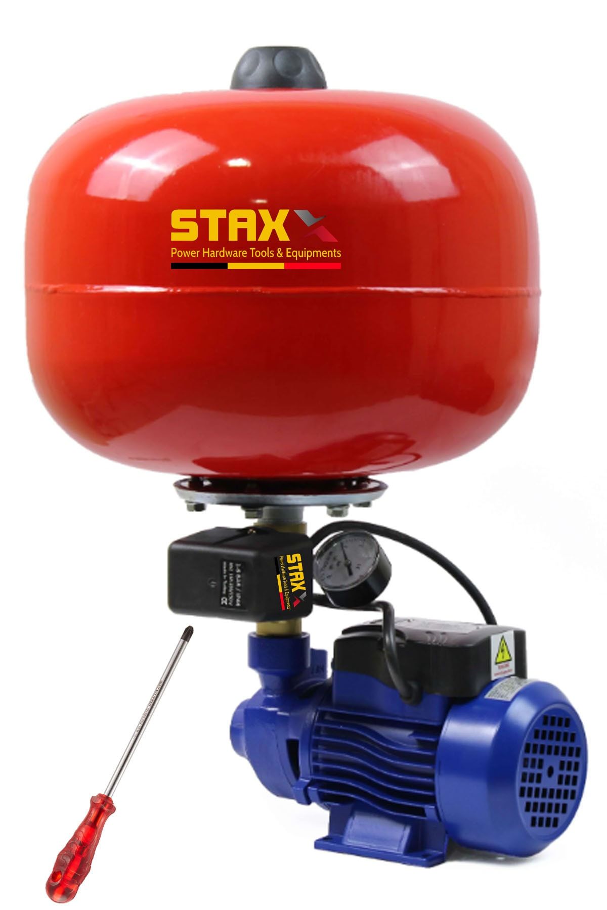 STAXX POWER Bakır Sargı Qpht60 24lt Tanklı Santrifüj Otomatik Hidrofor 2 Daire Paket Hidrofor Pompa Seti 0.50 Hp