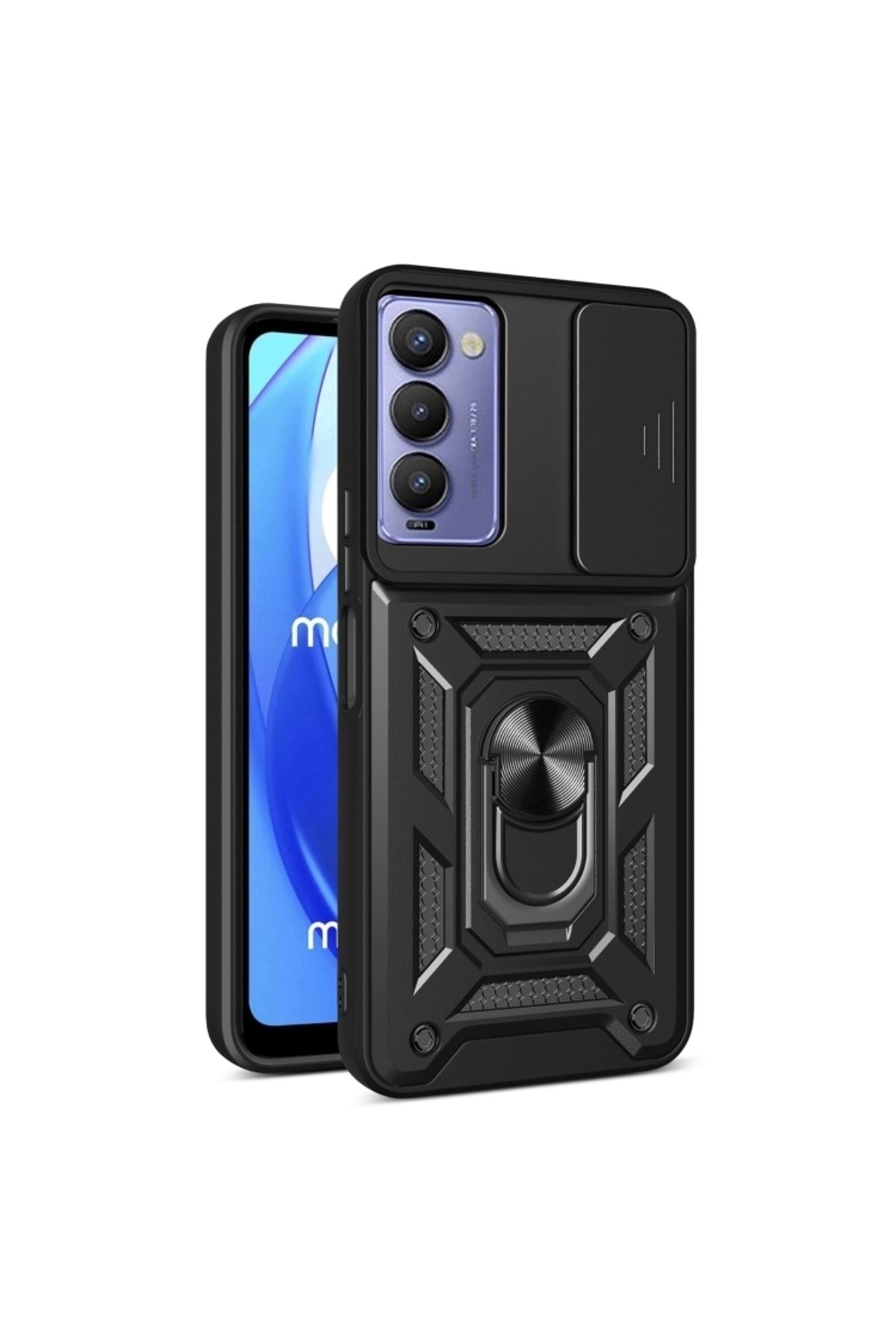 Fibaks Tecno Camon 18 Kılıf Kamera Korumalı Sürgülü Yüzüklü Armor Military Tank Koruyucu Kapak