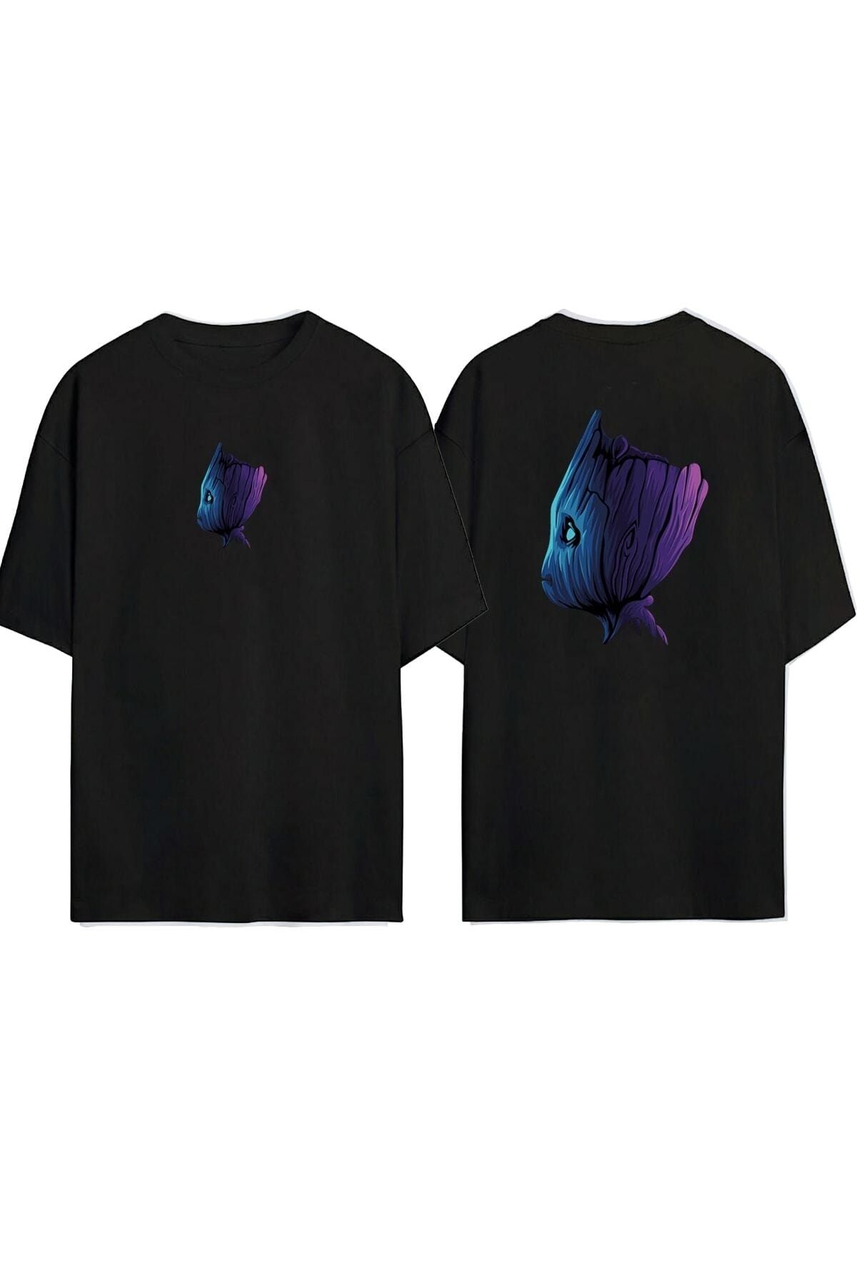 THEWERT Unisex Siyah Groot Baskılı Oversize T-shirt