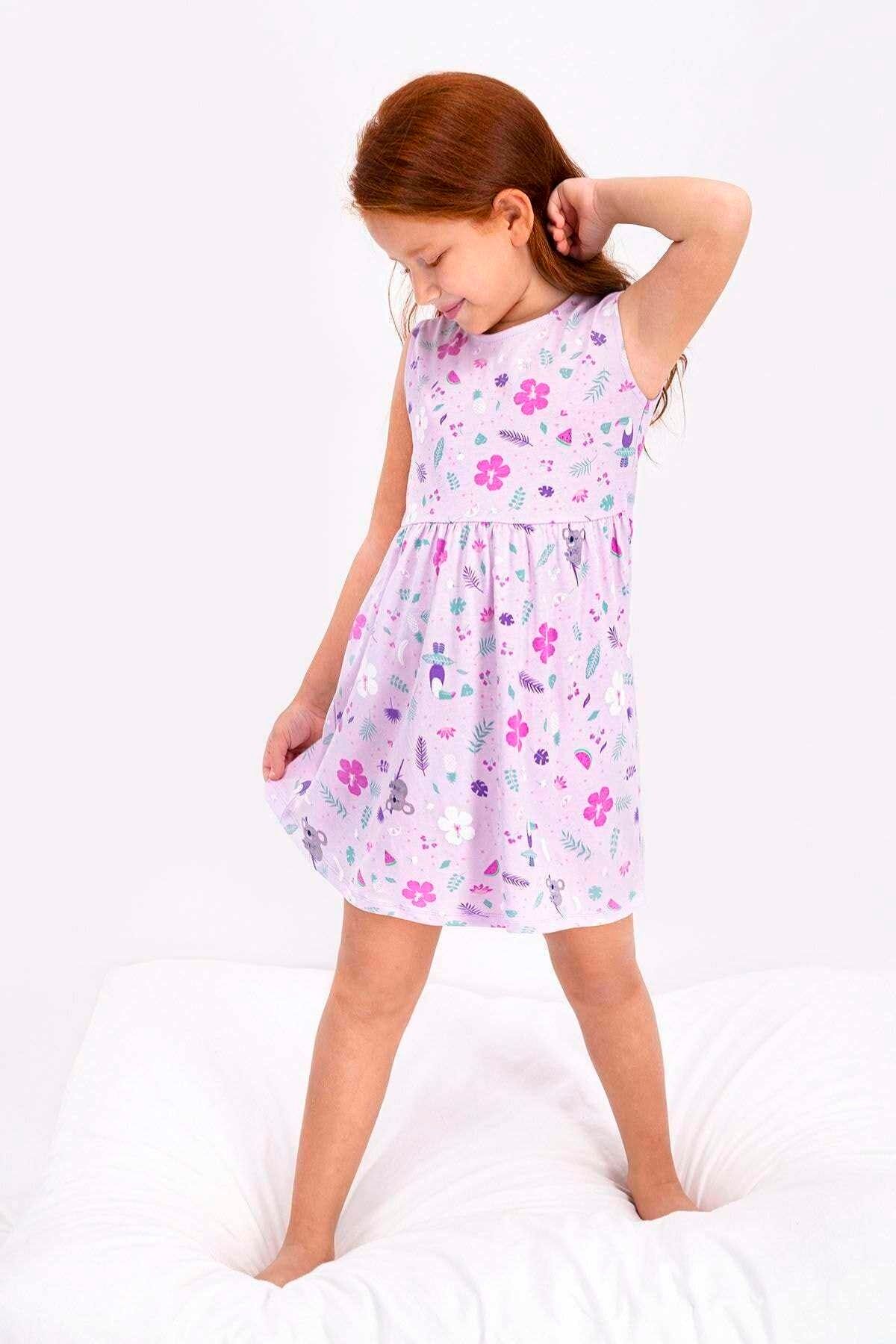 Rolypoly Rolypoly Floral Pattern Açık Lila Kız Çocuk Elbise