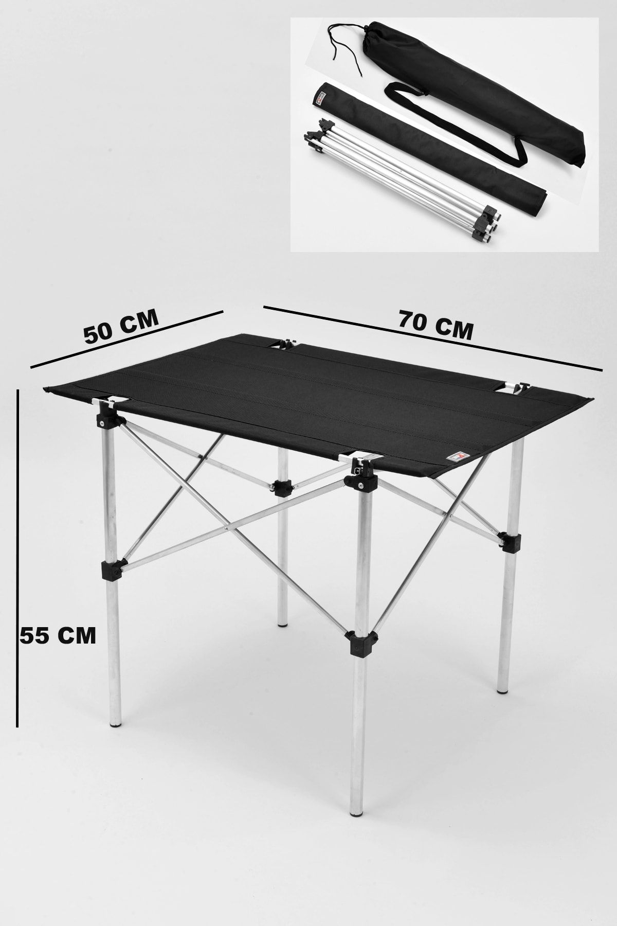 Exent 50x70 Cm Kamp Masası Katlanabilir Masa, Piknik Bahçe Balkon Plaj Masası, Taşıma Çantalı Masa-siyah