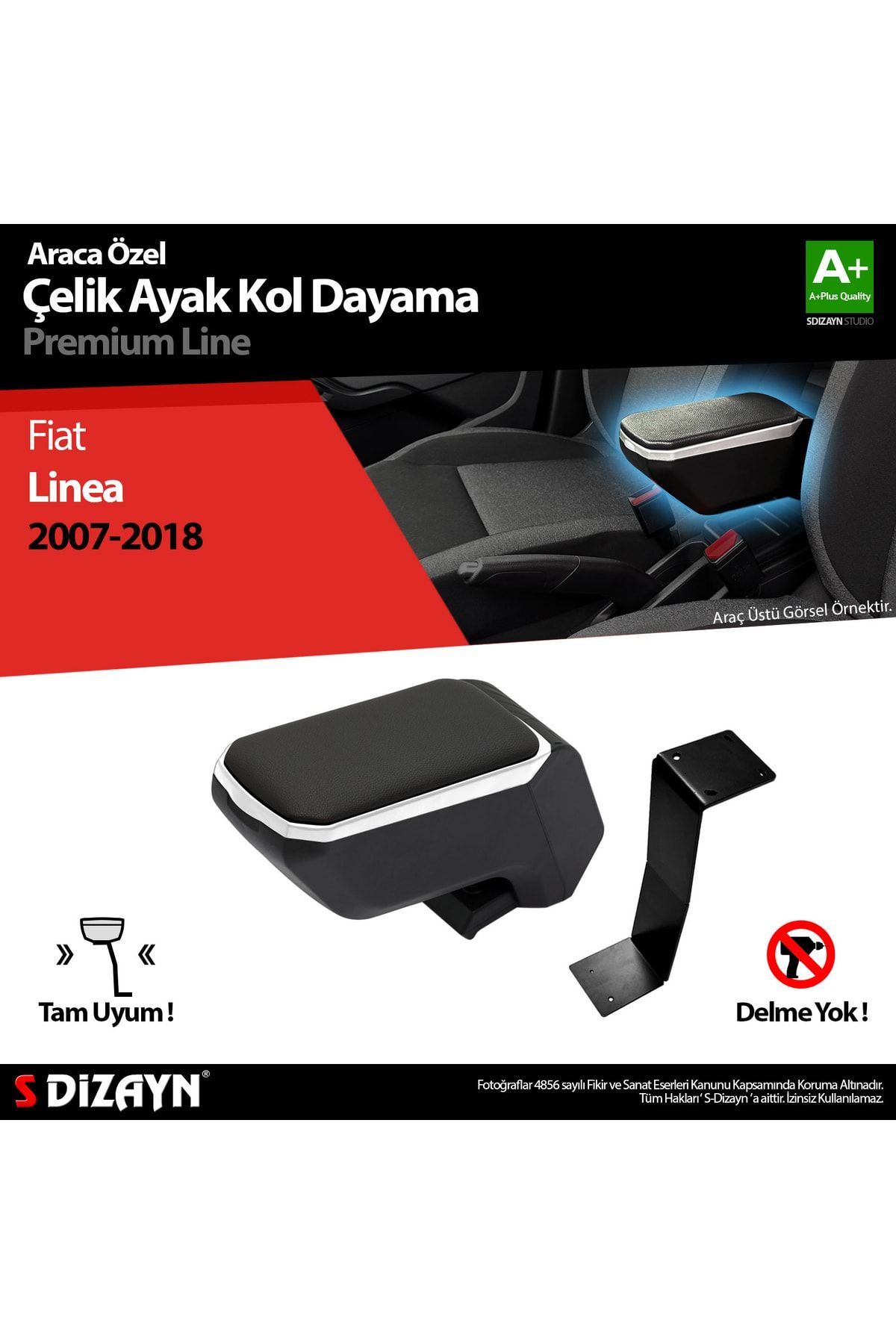 S Dizayn S-dizayn Fiat Linea Kol Dayama Kolçak Çelik Ayaklı Abs Gri 2007-2018 A+kalite