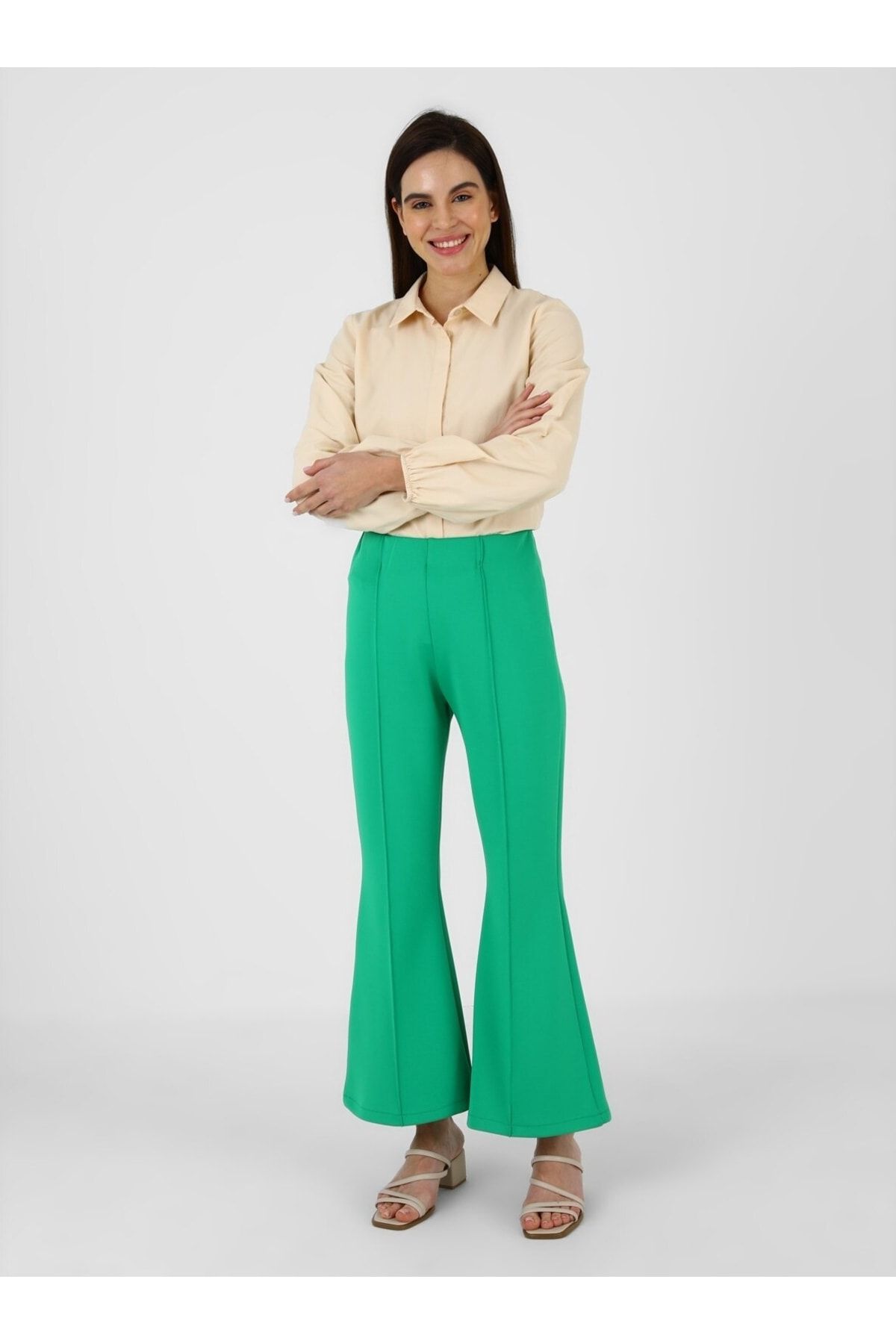Loreen Ispanyol Paça Pantolon - Yeşil -