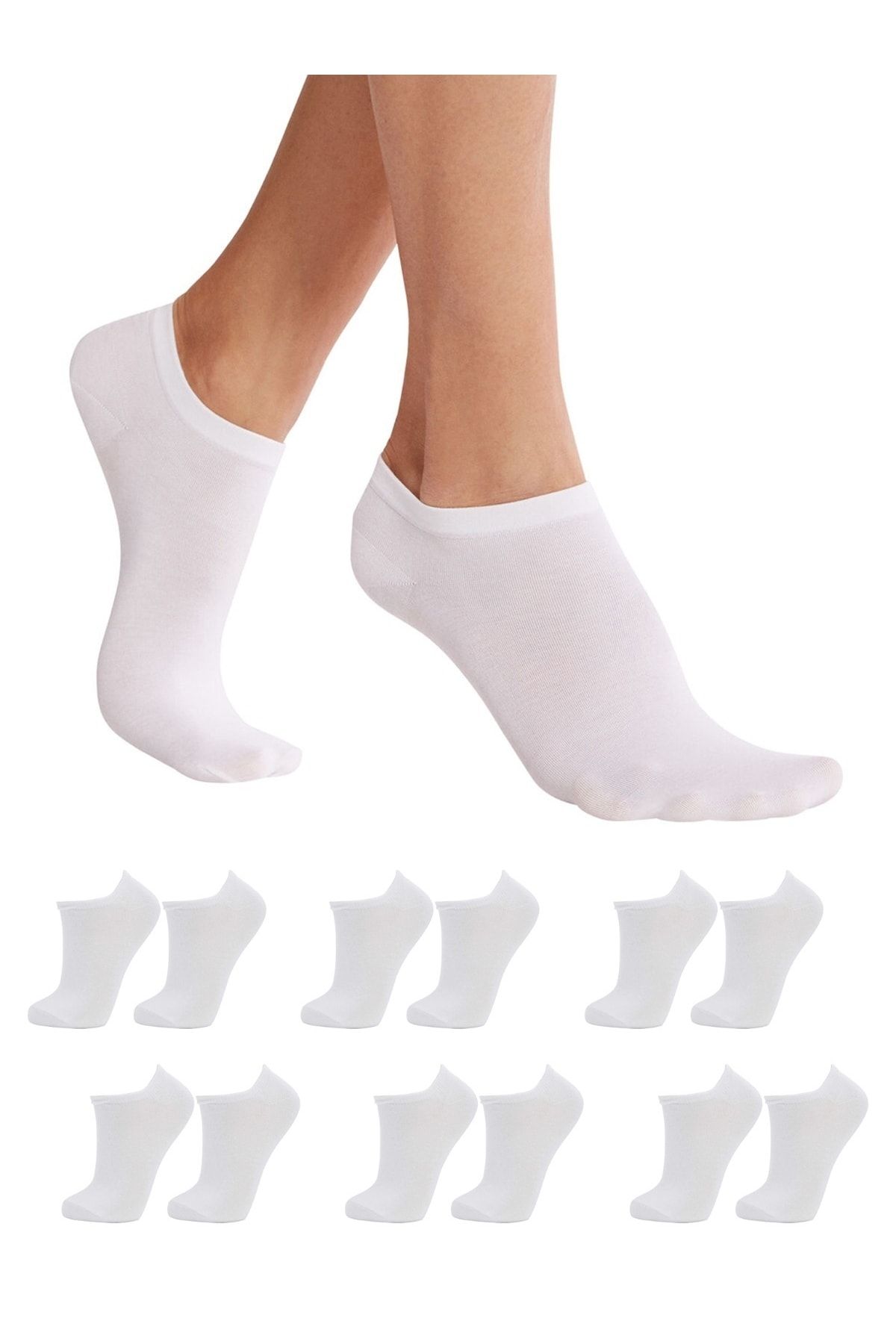 DORE Görünmez Sneakers Beyaz Kadın Spor Ayakkabı Çorabı 6 Çift