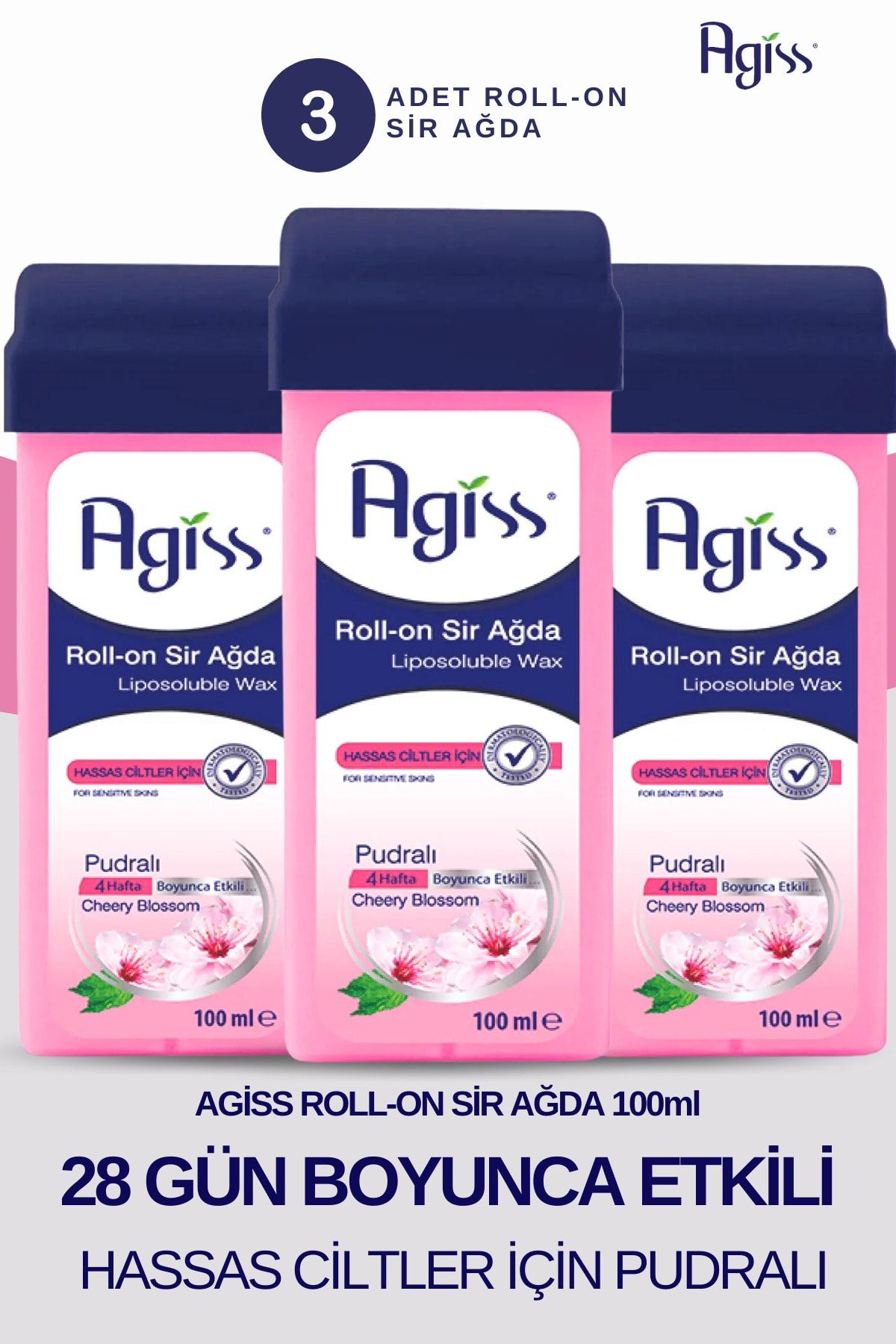 AGISS Roll-On Sir Ağda Hassas Ciltler İçin PUDRALI Liposoluble Wax 100 ml 3 Adet