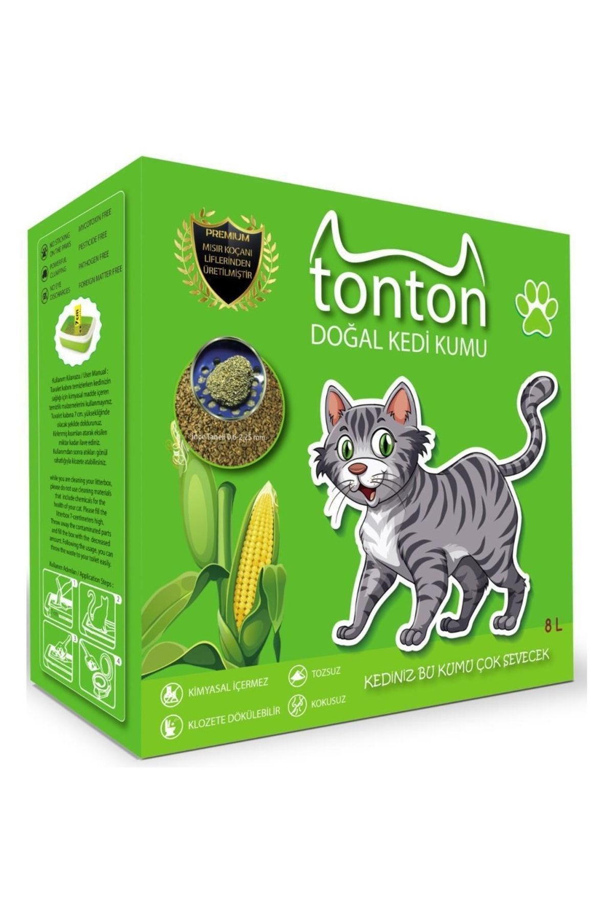Tonton Mısır Koçanı Granülü Topaklaşan Doğal Kedi Kumu 8 Lt