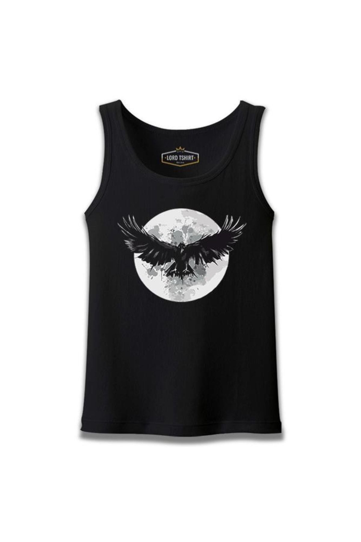 Lord T-Shirt Raven Bird Wings And Moon Siyah Erkek Atlet
