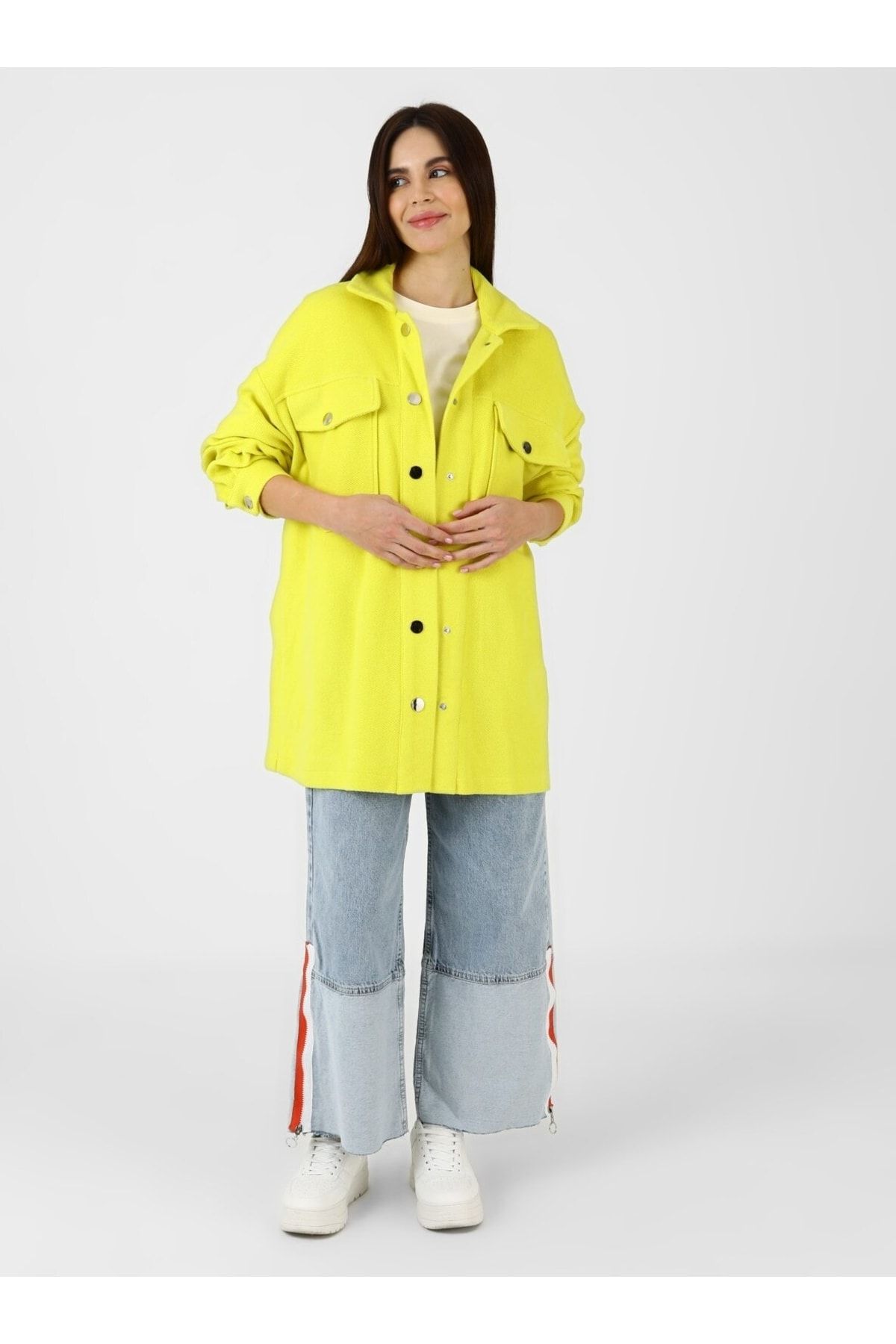 Soul Düğme Detaylı Ceket - Limon Sarısı -
