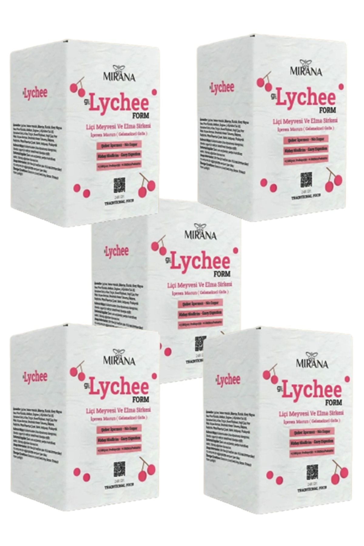 MİRANA Organic Lychee Form Macun 240 Gr 5 Adet