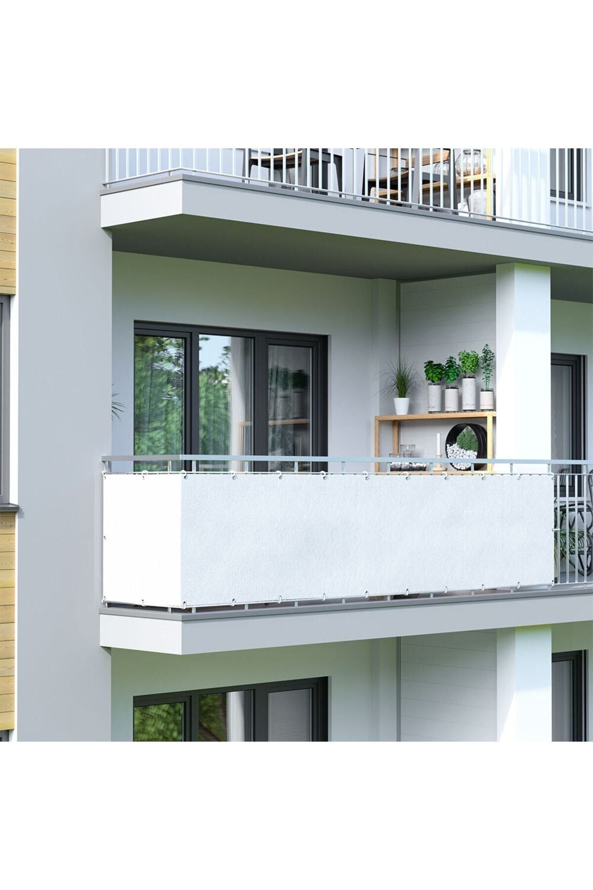 Tentecim Gölgelendirme 5 mt X 65 cm Beyaz Renk Balkon Demiri Brandası Gölgelik Çadırı Su Geçirmez