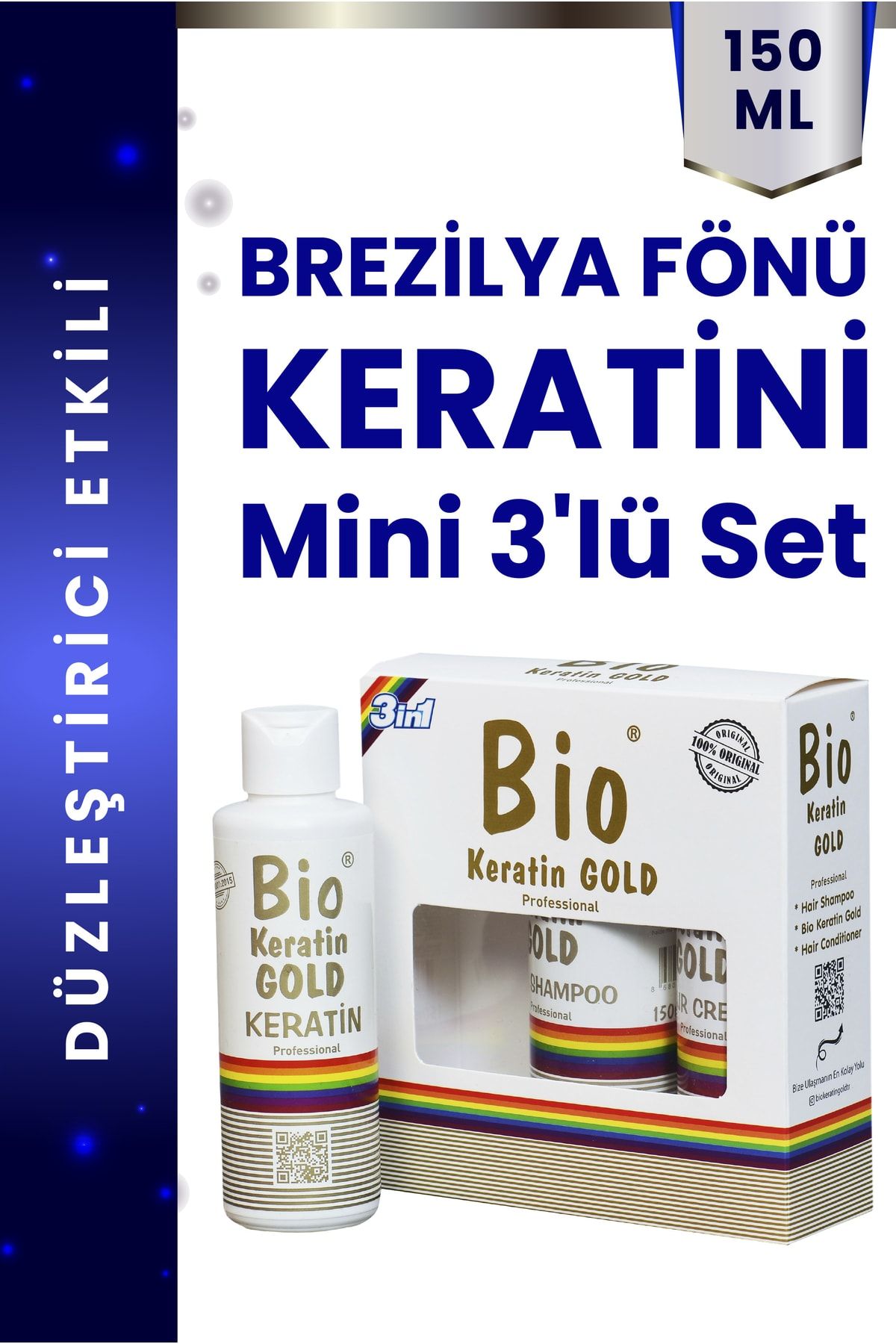 Bio Keratin Gold Brezilya Fönü Keratini Mini 3'lü Set 150 ml.