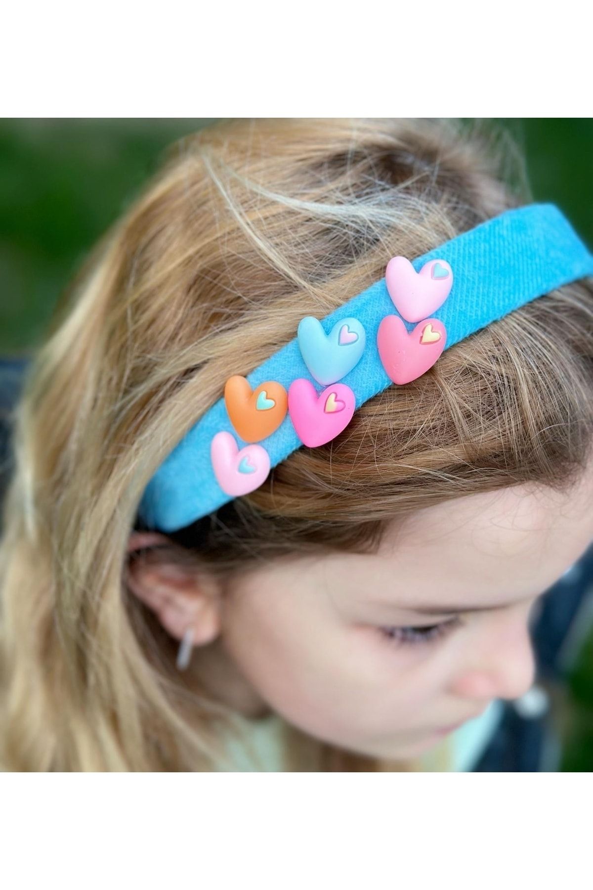 QUEEN AKSESUAR Trend Moda Yeni Büyük Rengarenk Kalpler Kalpli Kadın Çocuk Tacı Mavi