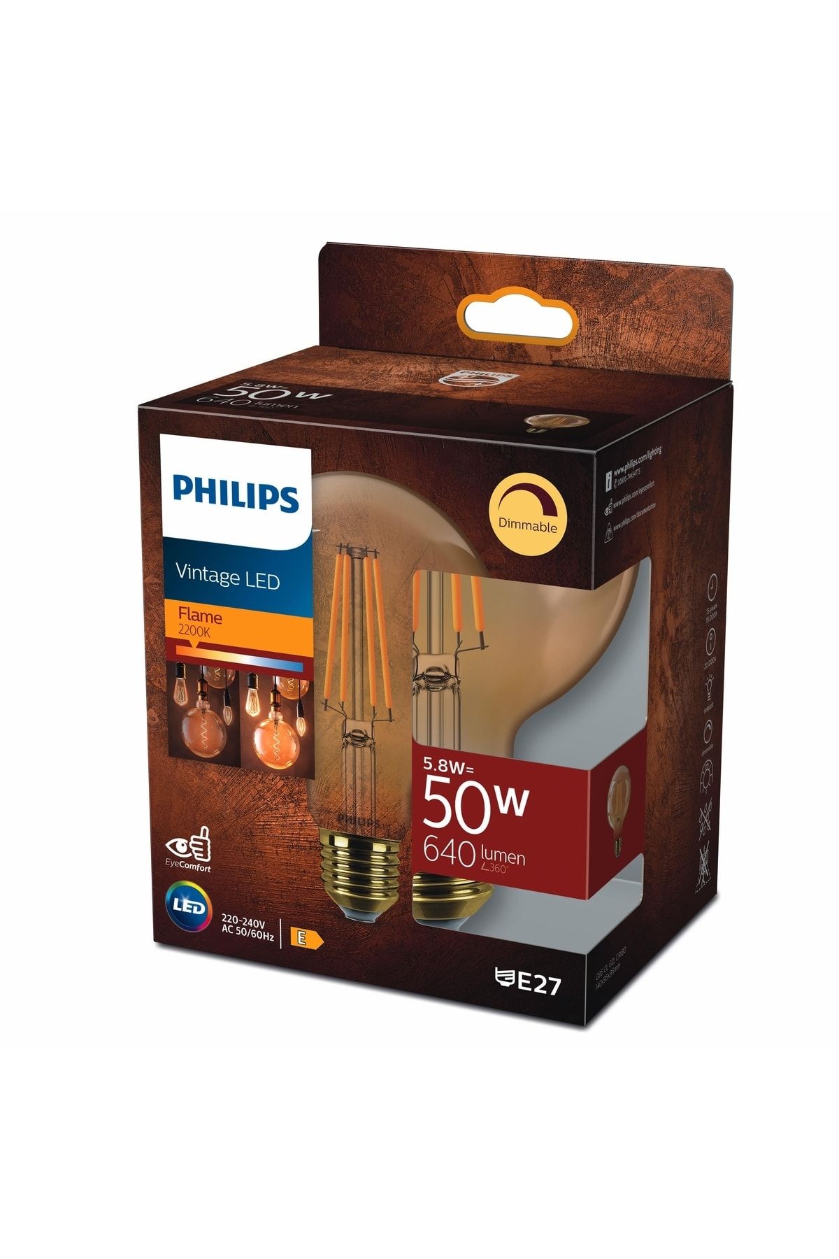 Philips Flamanlı Rustik 50w Gold Amber Globe g95 Dimlenebilir Ampul Sarı Işık