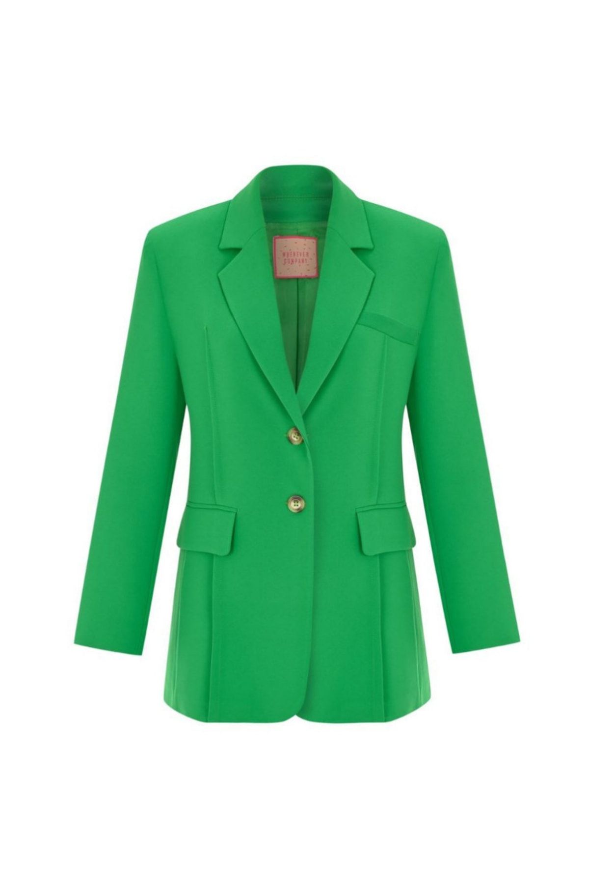 Whenever Company Yeşil Oversize Vatkalı Içi Astarlı Krep Çift Düğmeli Cepli Premium Ceket