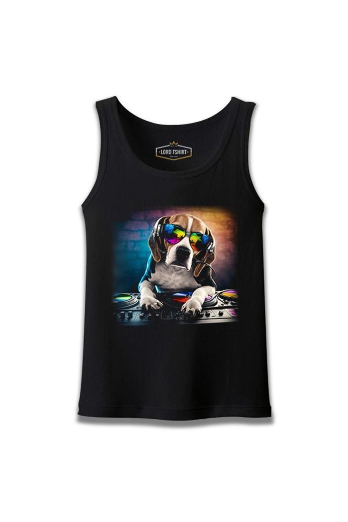 Lord T-Shirt Dj Dog With Headphone Playing The Board Siyah Erkek Atlet