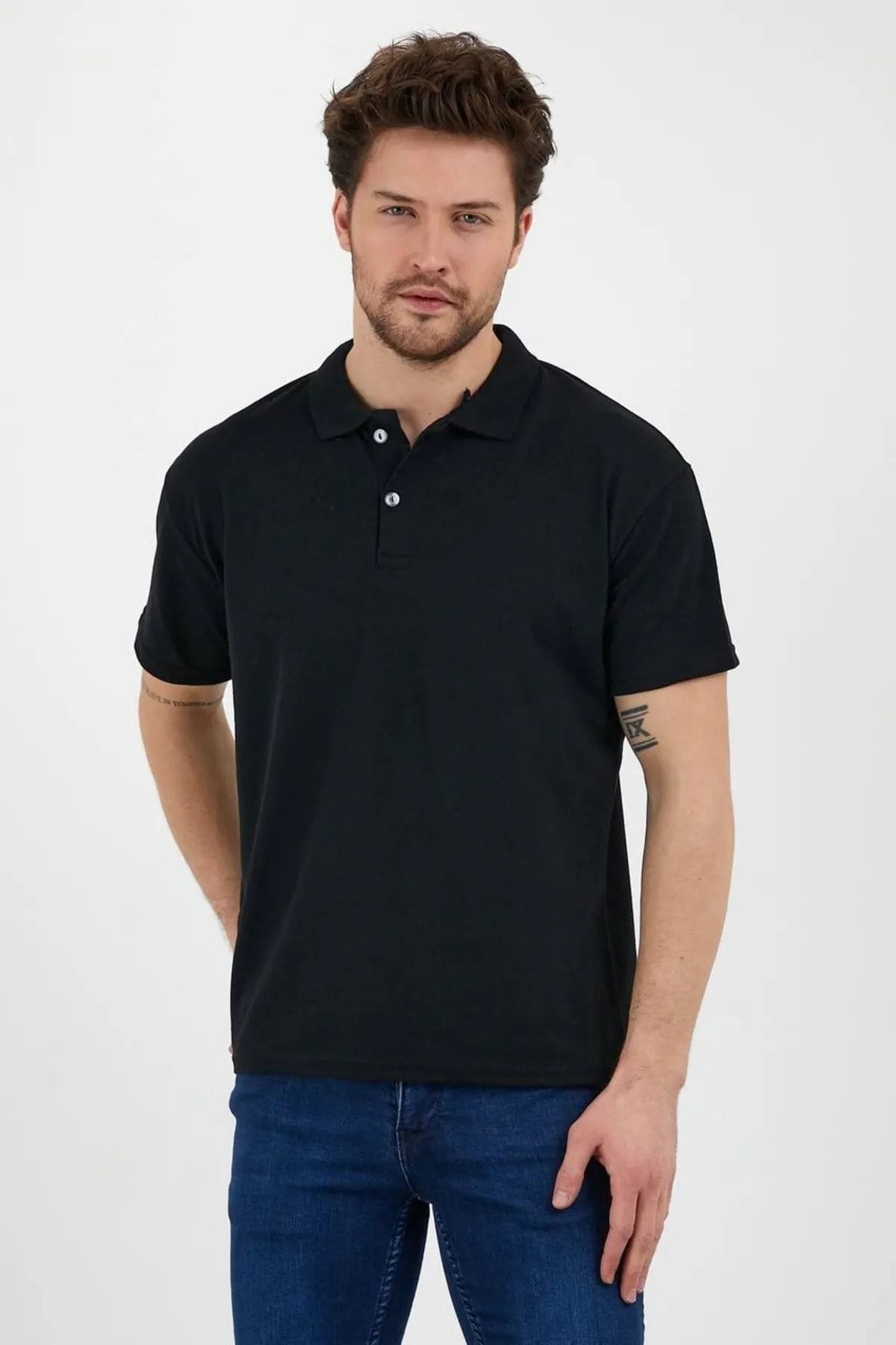 EKZMODA Erkek Siyah Slim Fit Polo Yaka Tişört - Siyah Tisort - Yakali Erkek T-shirt