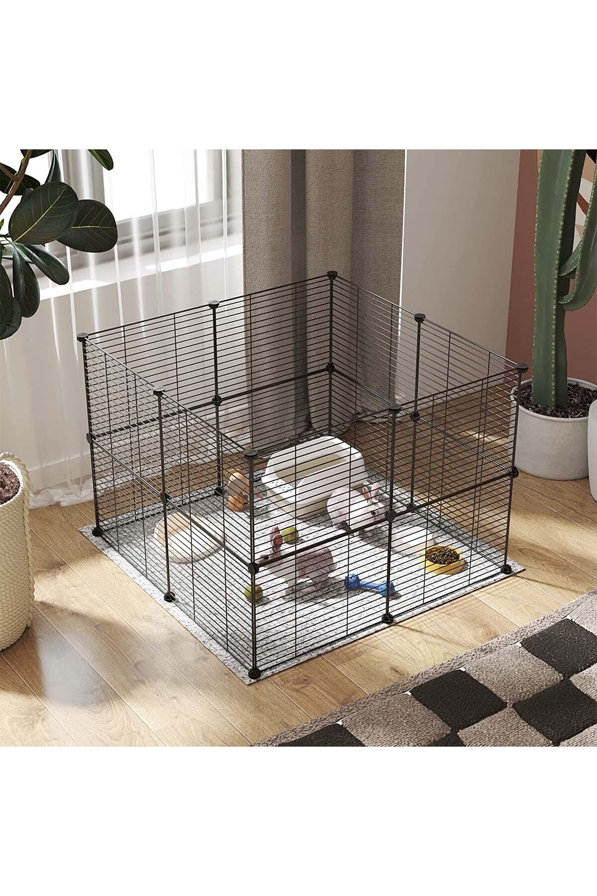 hodbehod 16 Panel Evcil Küçük Hayvan Kedi Köpek Kuş Evi Kafesi Oyun Parkı Portatif Taşınabilir Metal Tel