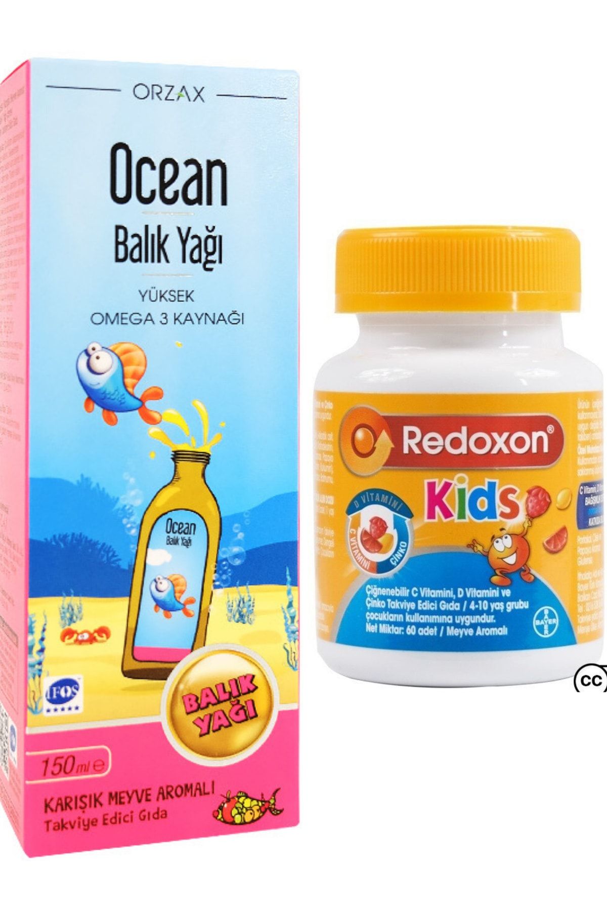 Ocean Omega 3 Karışık Meyve Aromalı Balık Yağı Şurubu 150ml Ve Redoxon Kids 60 Çiğnenebilir Tablet