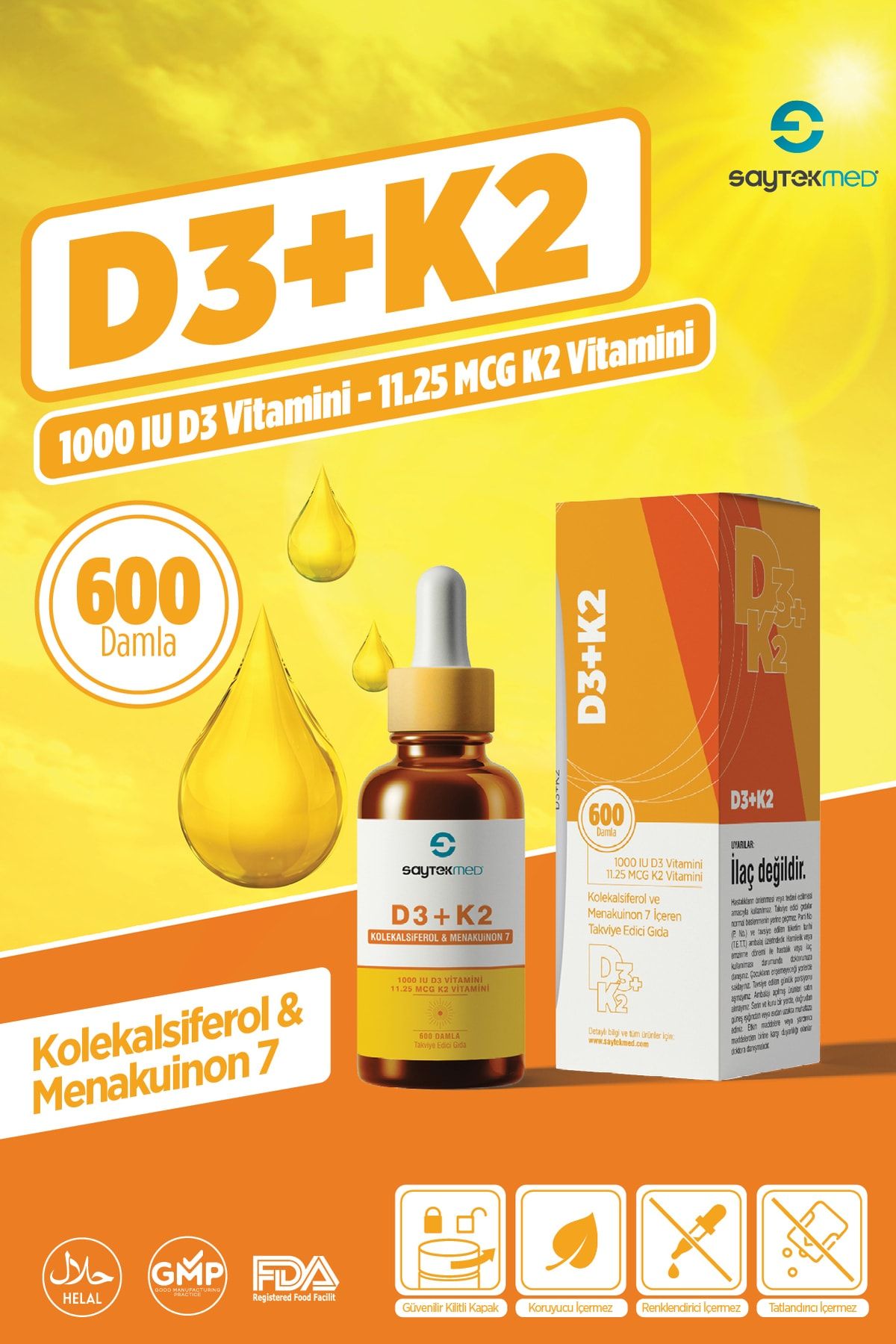 SAYTEKMED D3+k2 / Kolekalsiferol Ve Menakuinon 7 Içeren Takviye Gıda