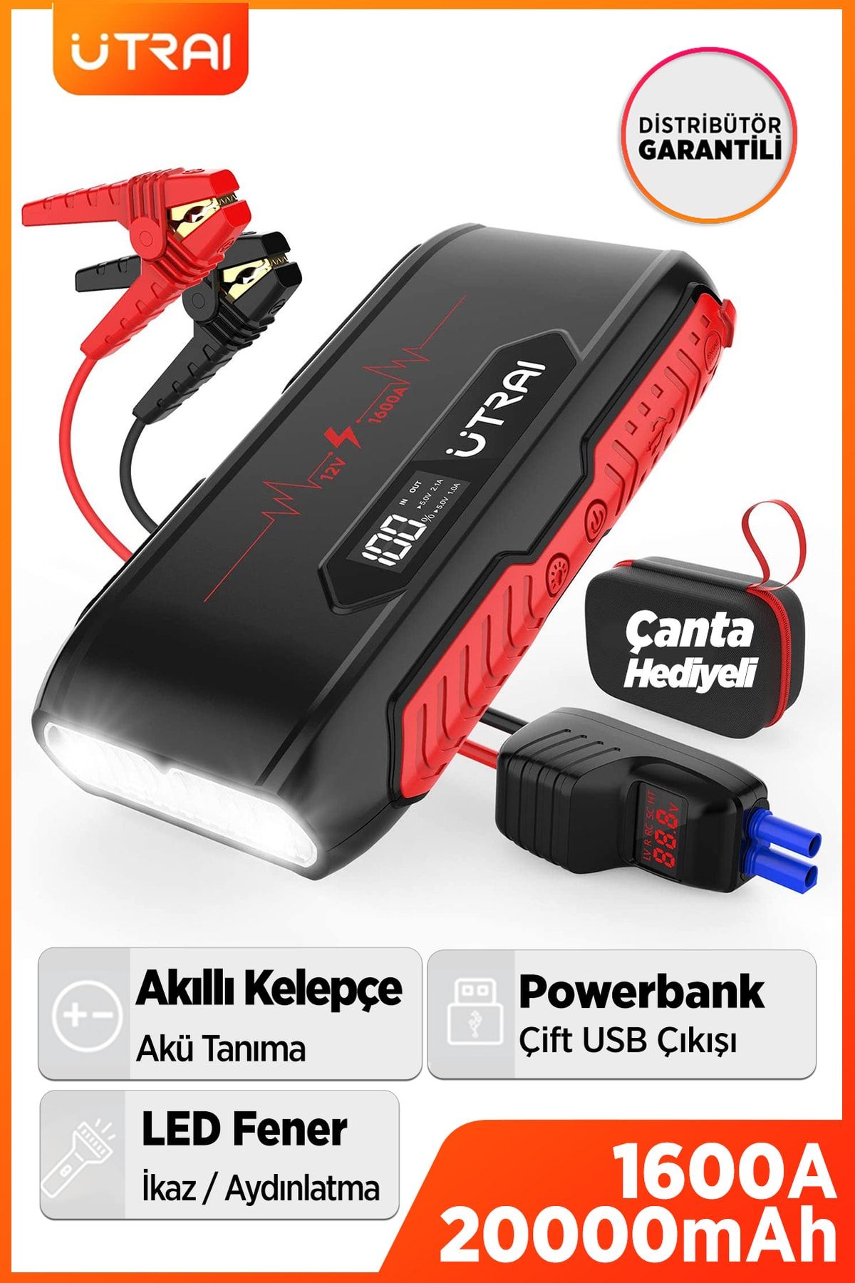 UTRAI Jstar 3 20000mah 1600a Jump Starter Lcd Ekranlı Taşınabilir Akü Takviye (çanta+power Bank)