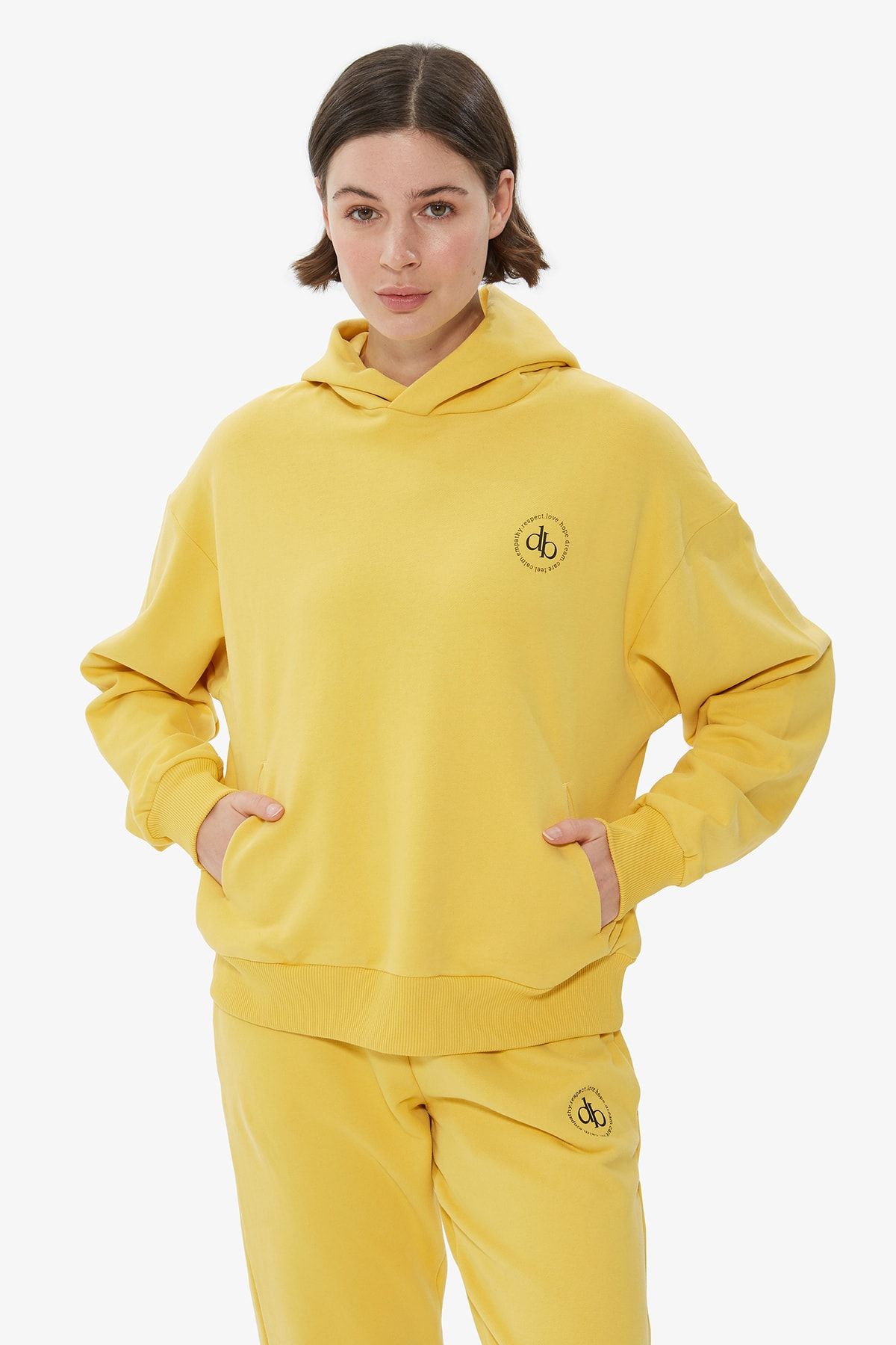 Dahlia Bianca Kapüşonlu Basic Sweatshirt